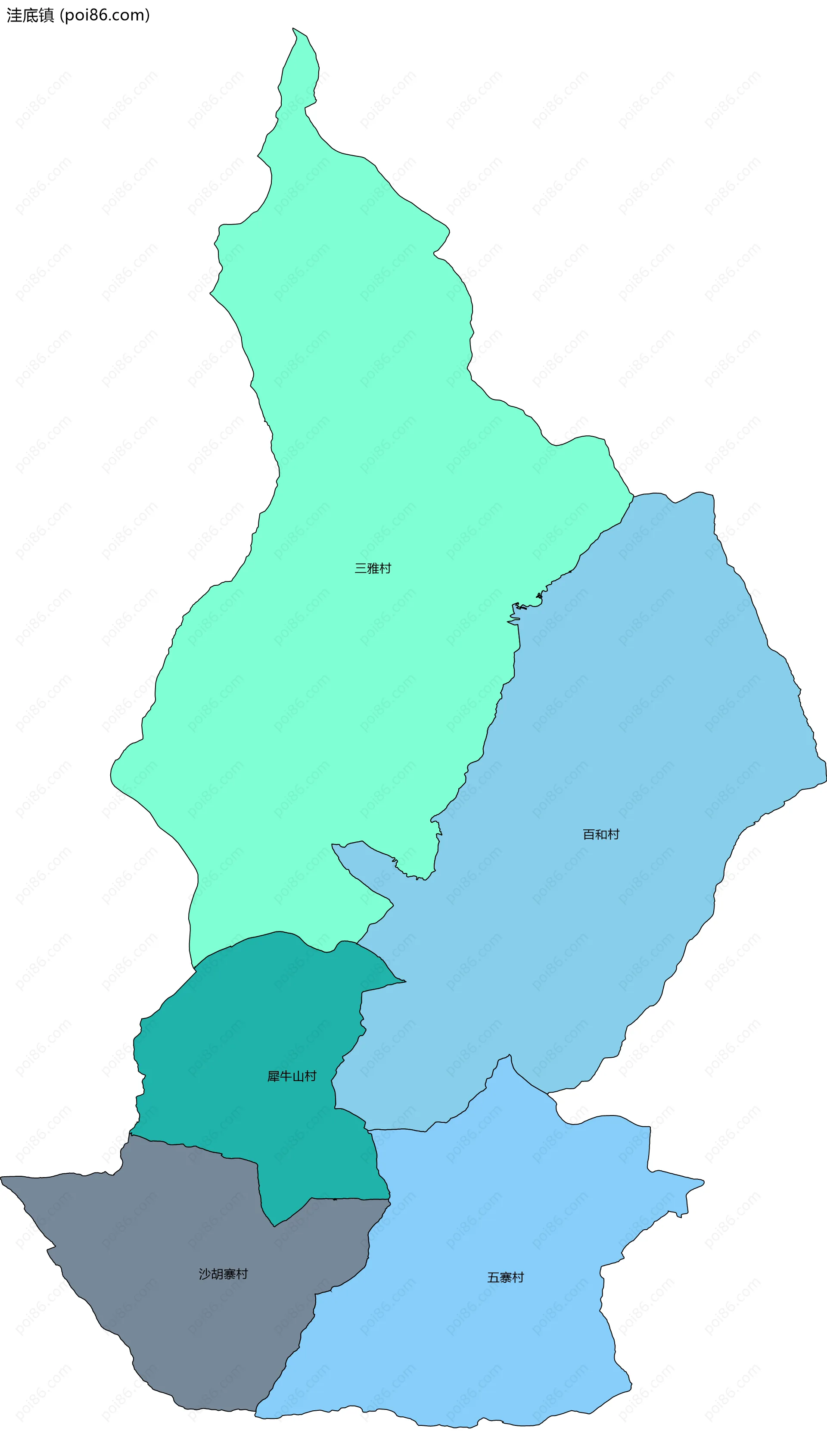 洼底镇边界地图(五级行政区划)