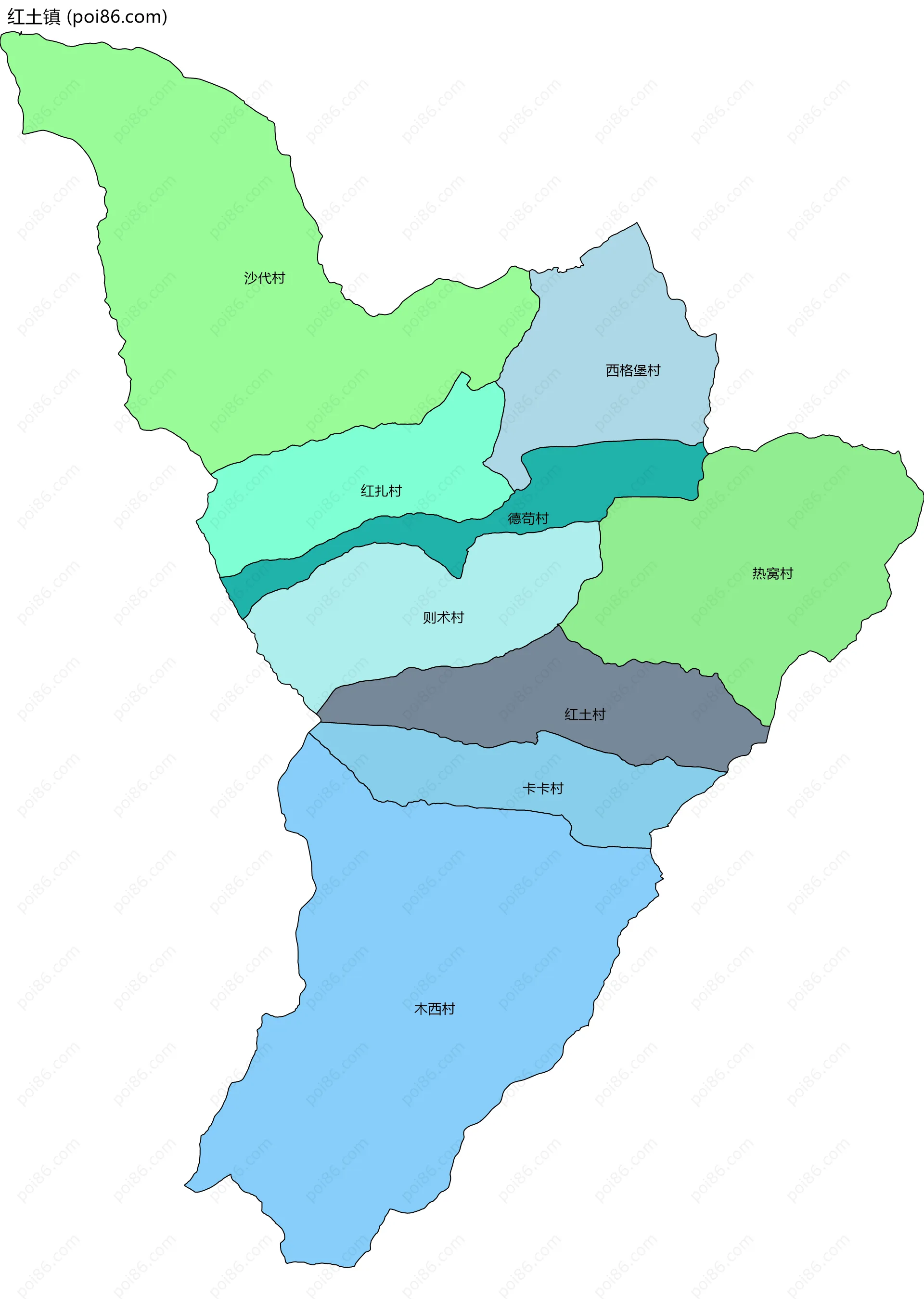 红土镇边界地图(五级行政区划)