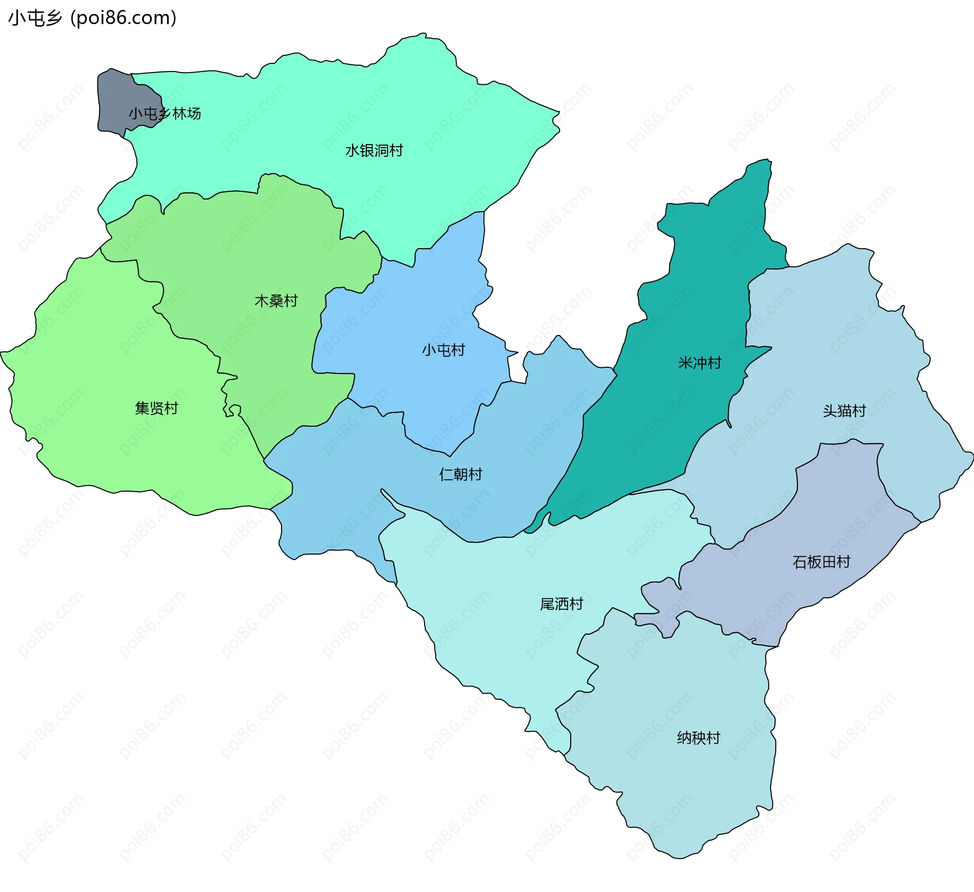 小屯乡边界地图(五级行政区划)