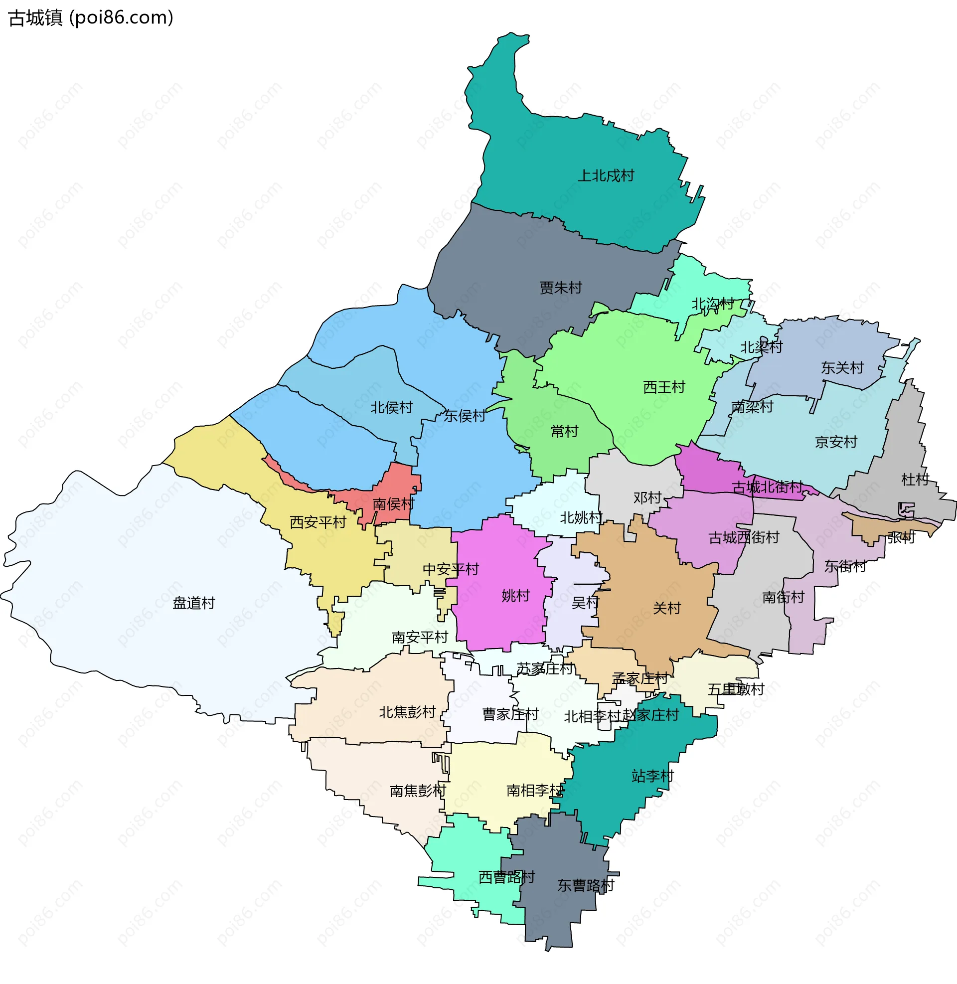 古城镇边界地图(五级行政区划)