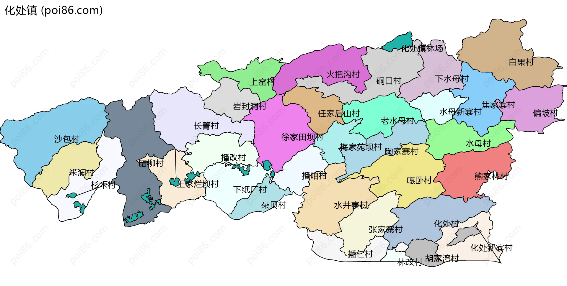化处镇边界地图(五级行政区划)