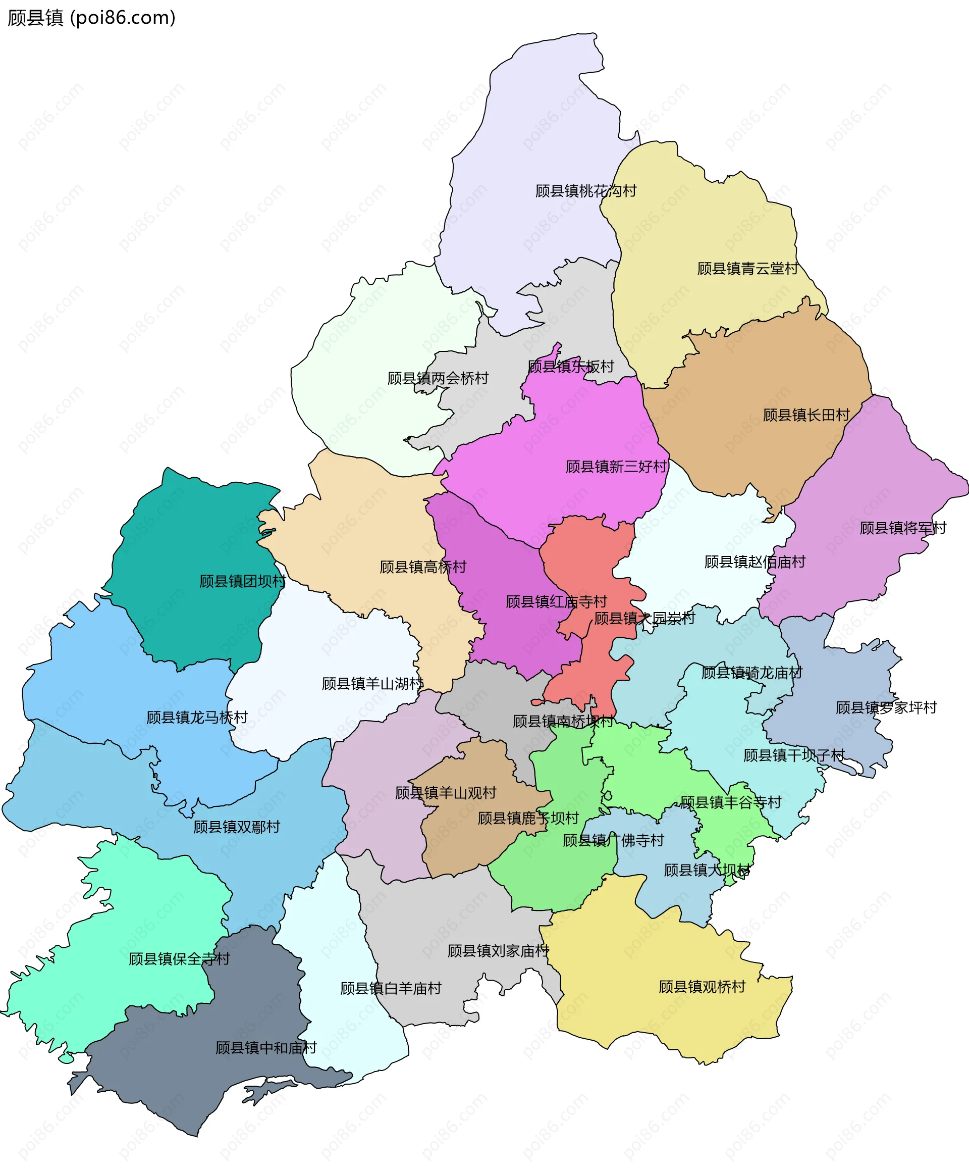 顾县镇边界地图(五级行政区划)