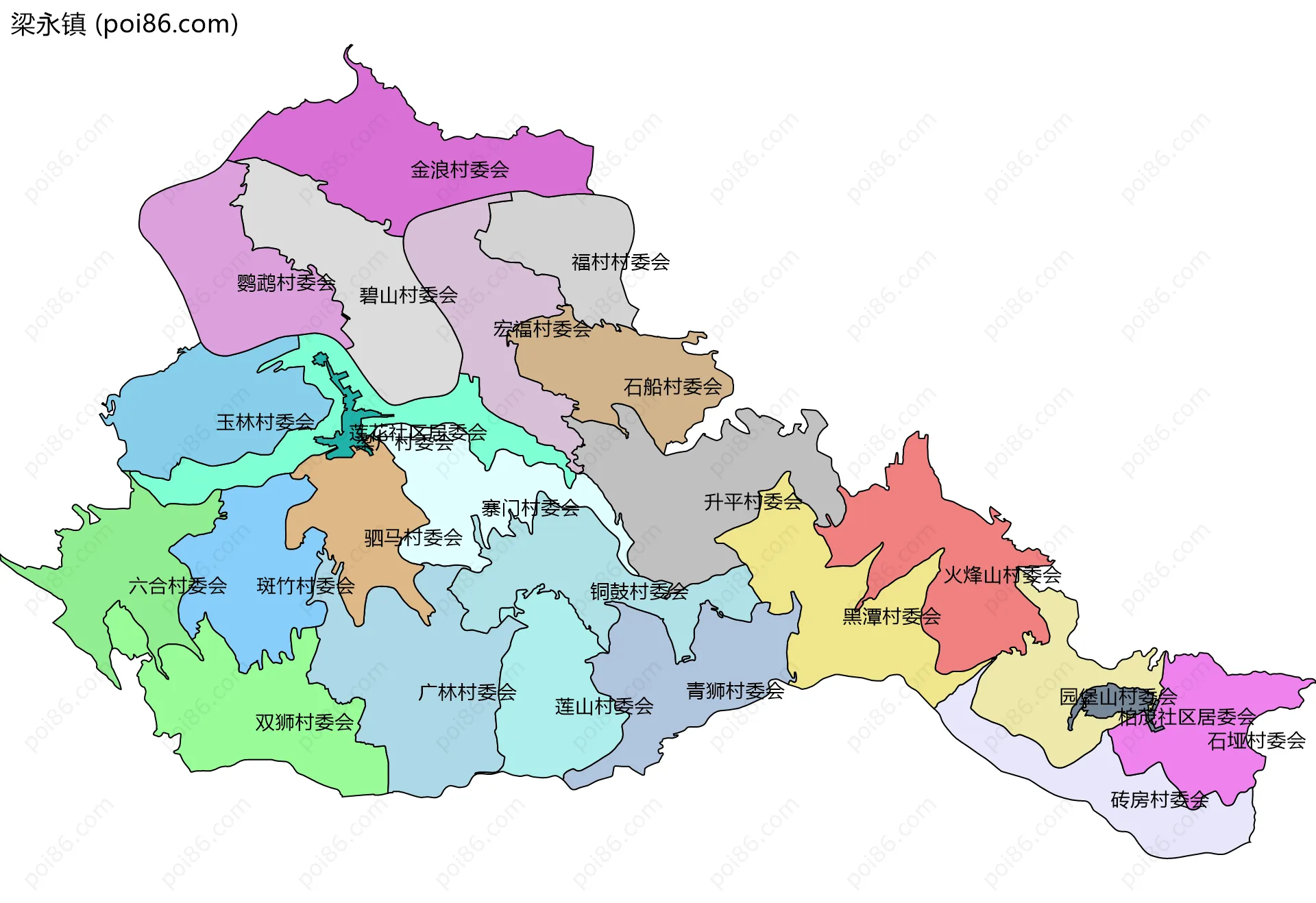 梁永镇边界地图(五级行政区划)