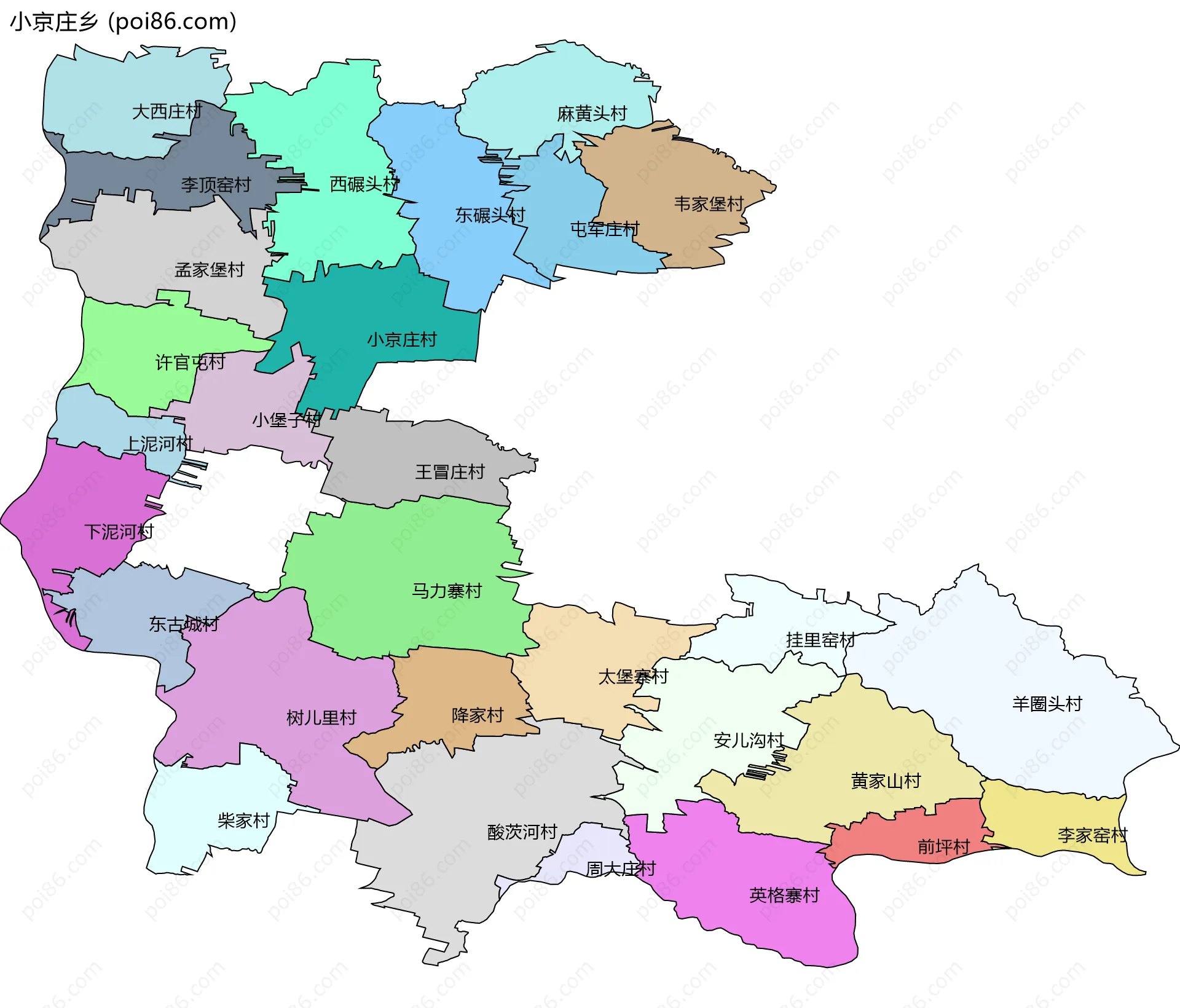 小京庄乡边界地图(五级行政区划)