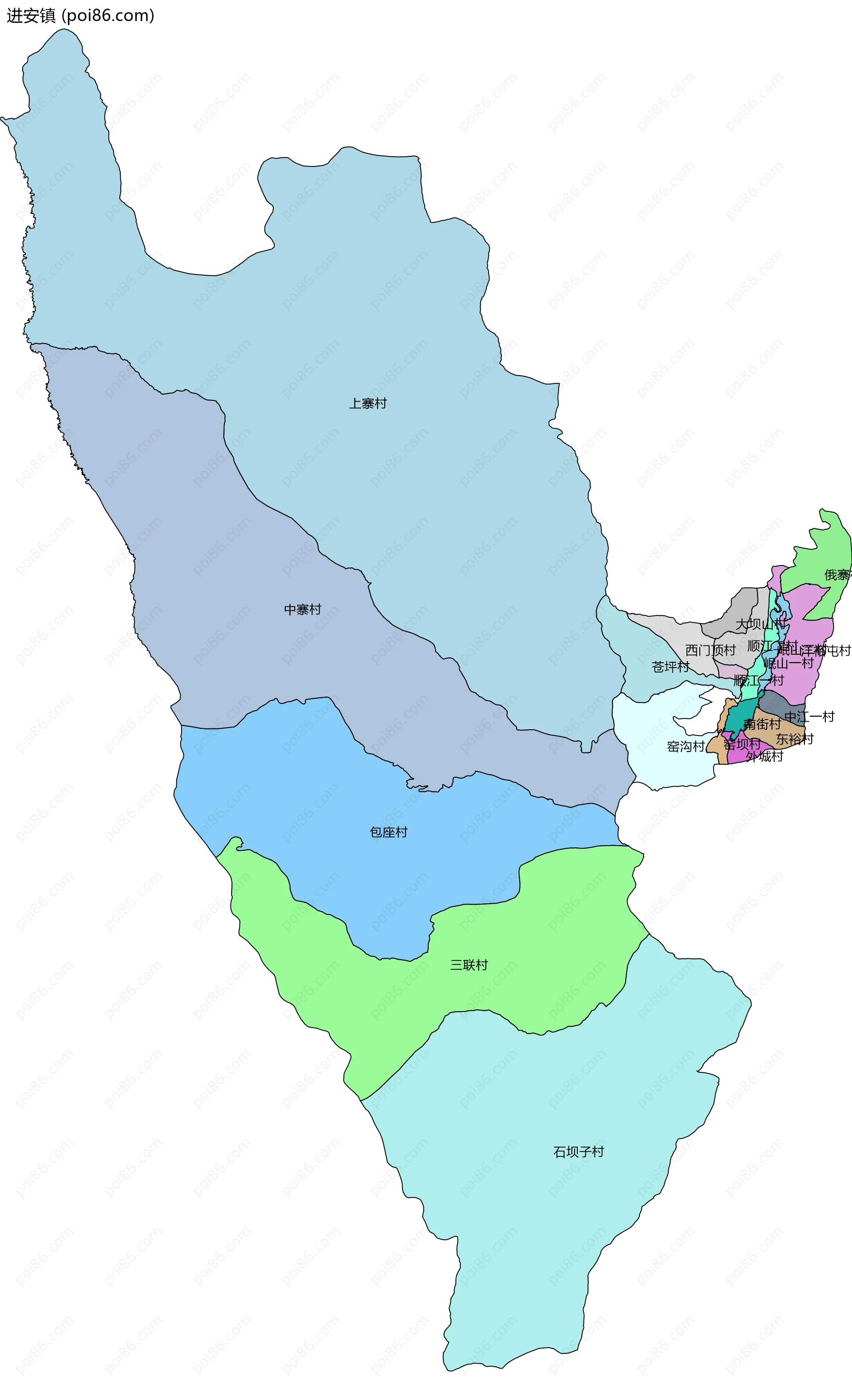 进安镇边界地图(五级行政区划)