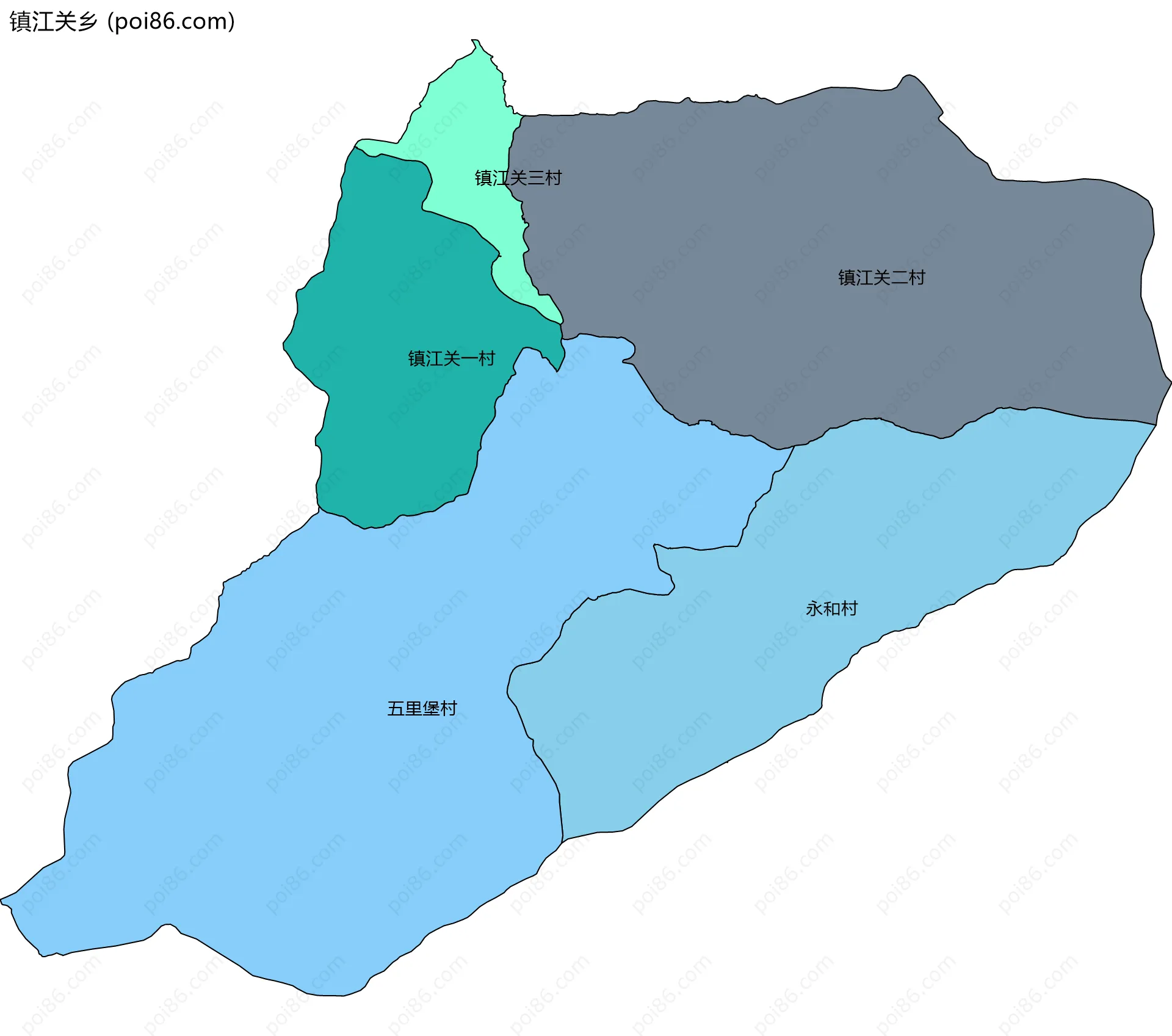镇江关乡边界地图(五级行政区划)