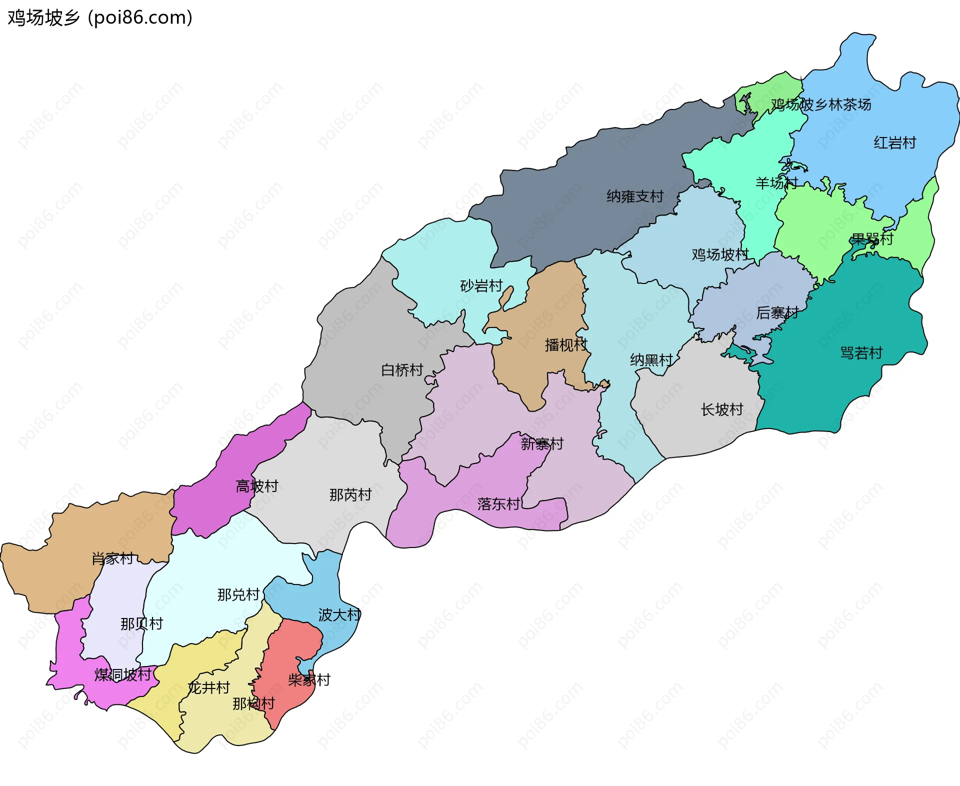 鸡场坡乡边界地图(五级行政区划)