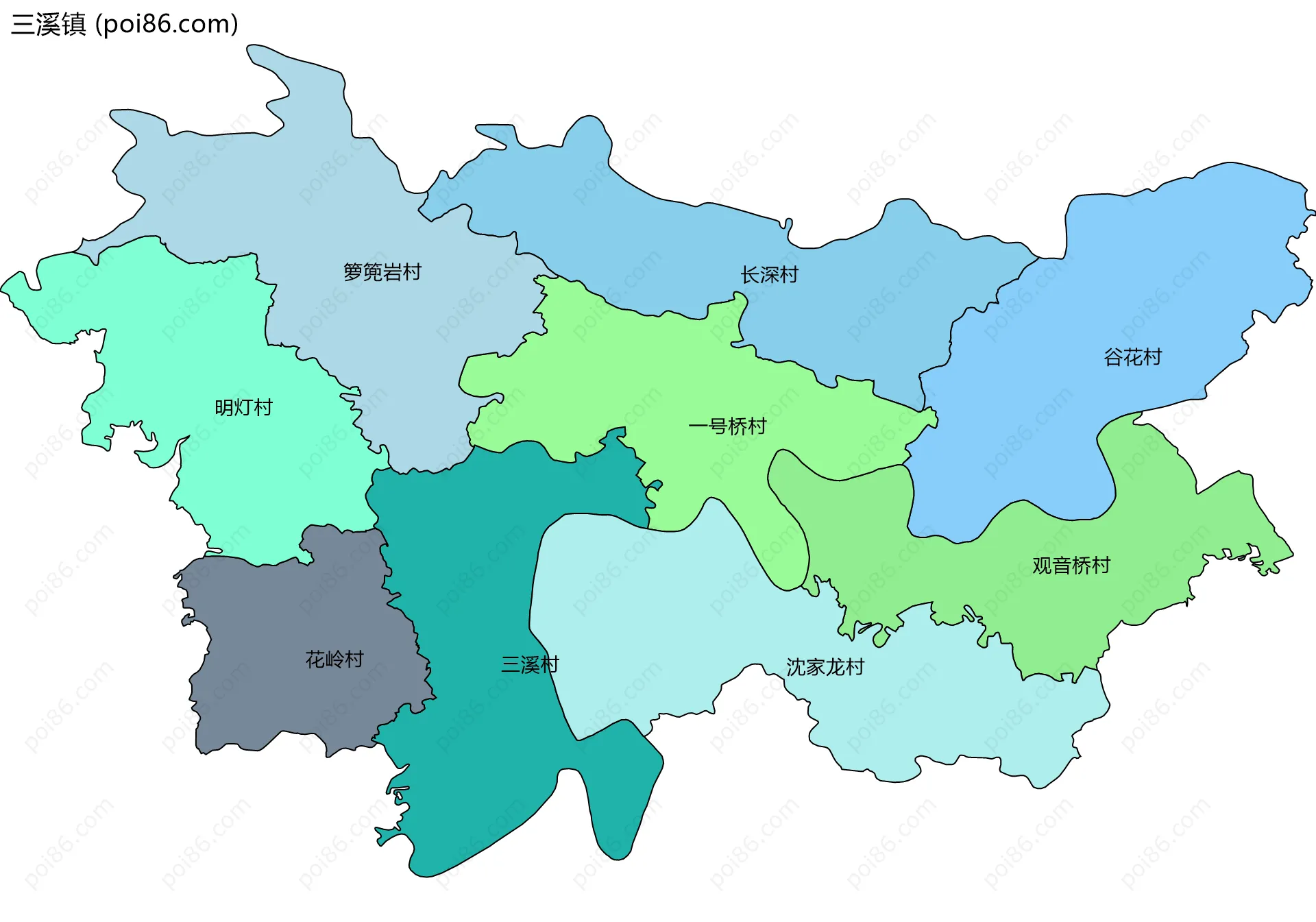 三溪镇边界地图(五级行政区划)