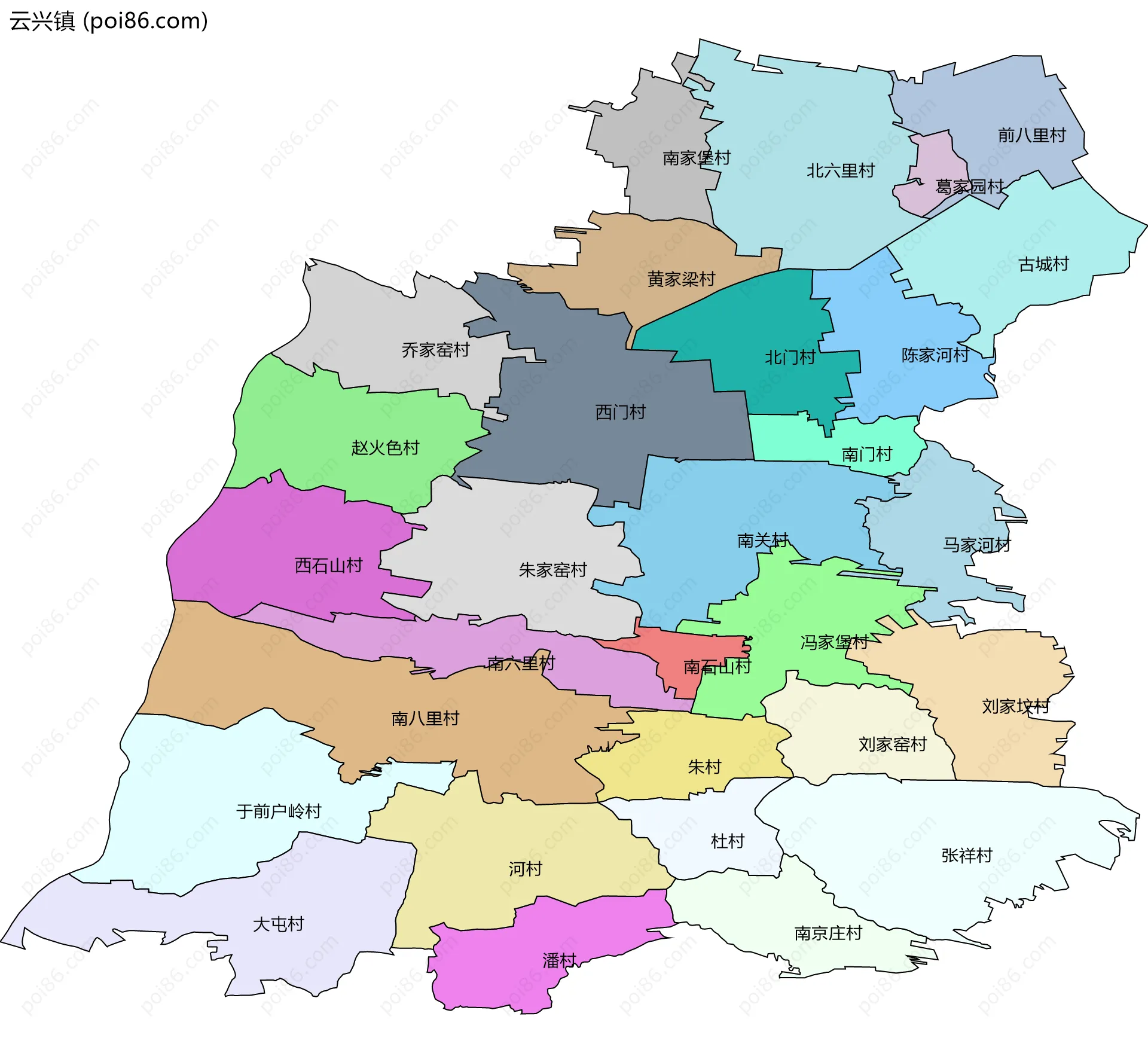 云兴镇边界地图(五级行政区划)