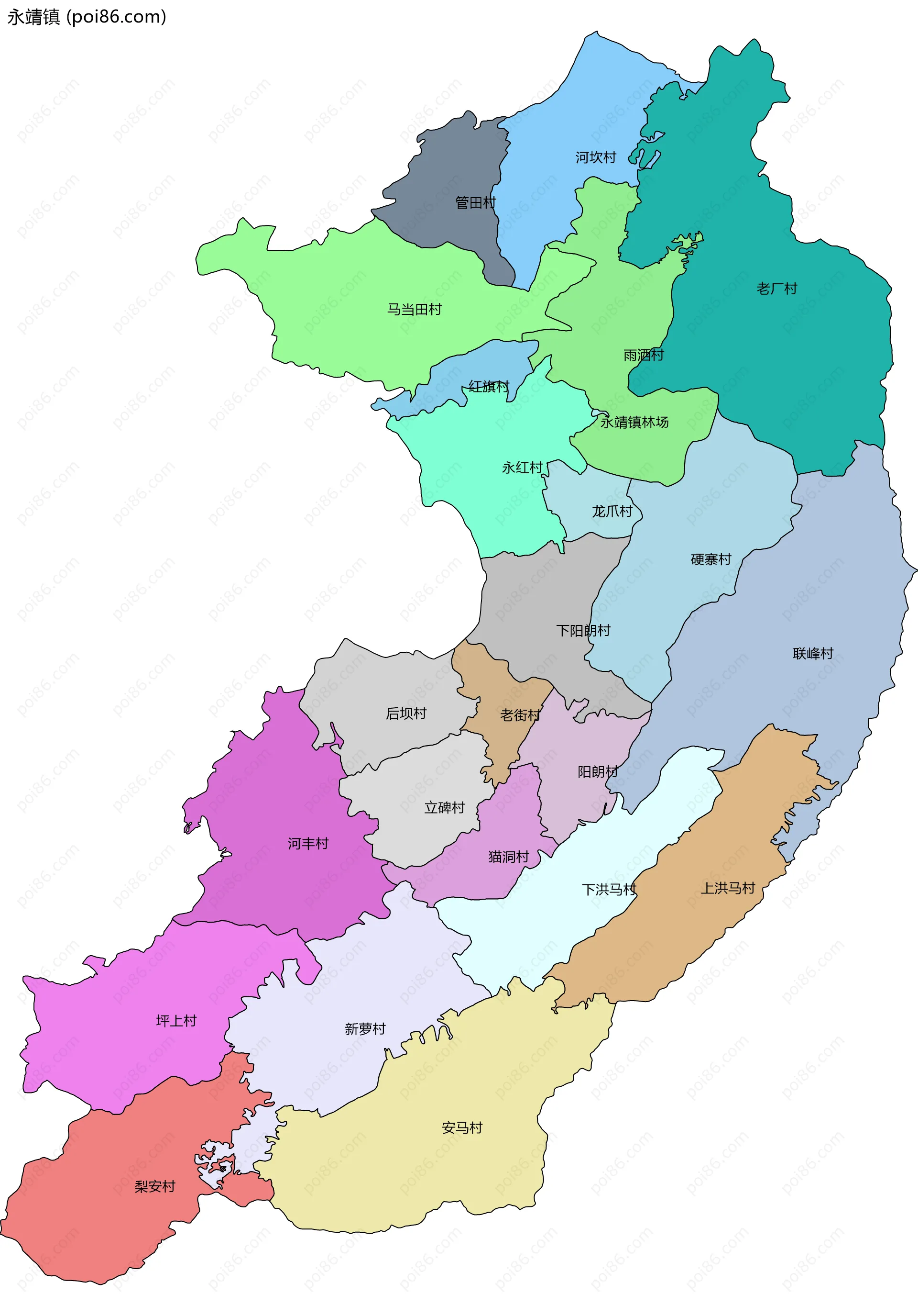 永靖镇边界地图(五级行政区划)