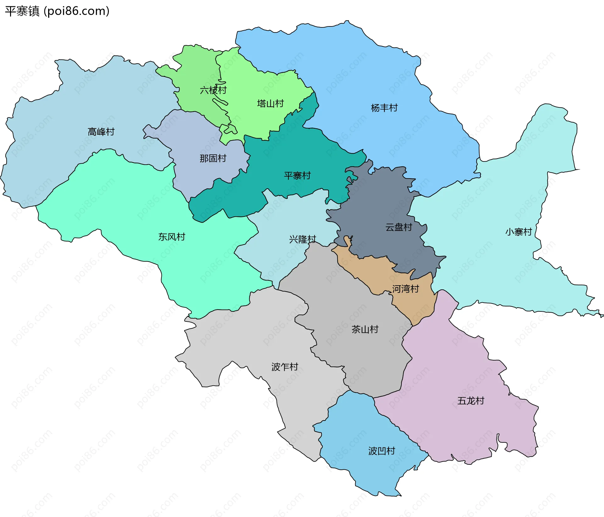 平寨镇边界地图(五级行政区划)