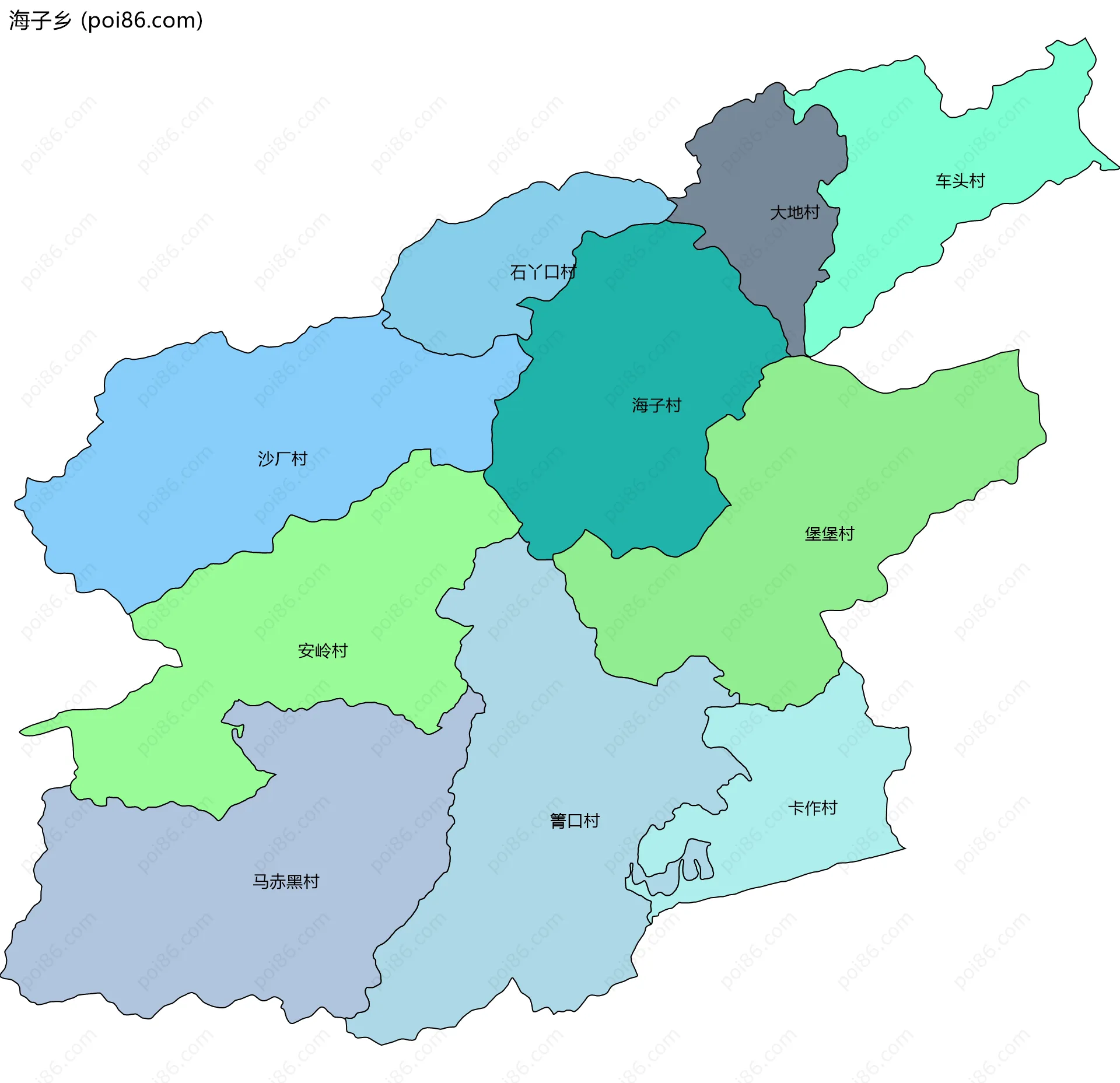 海子乡边界地图(五级行政区划)