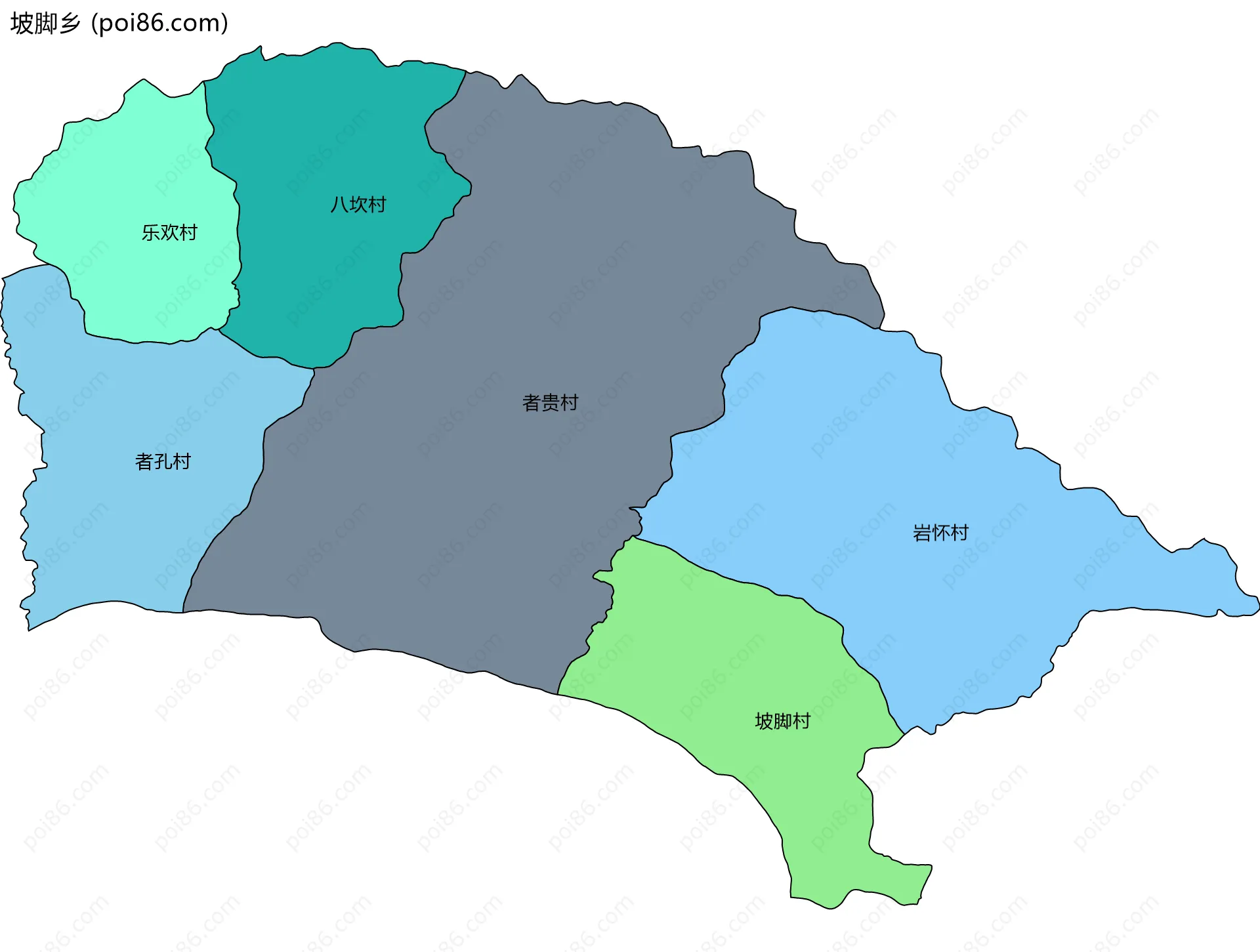 坡脚乡边界地图(五级行政区划)