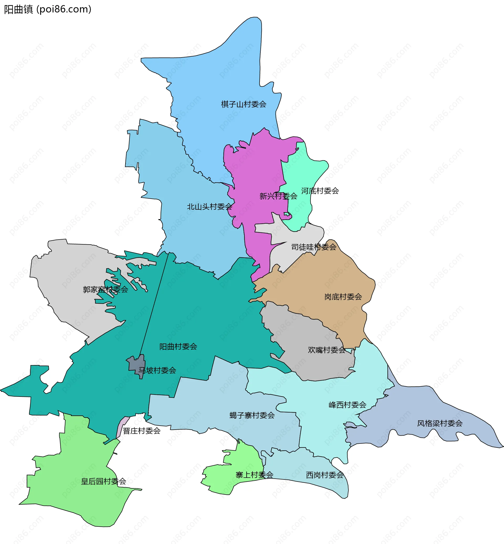 阳曲镇边界地图(五级行政区划)