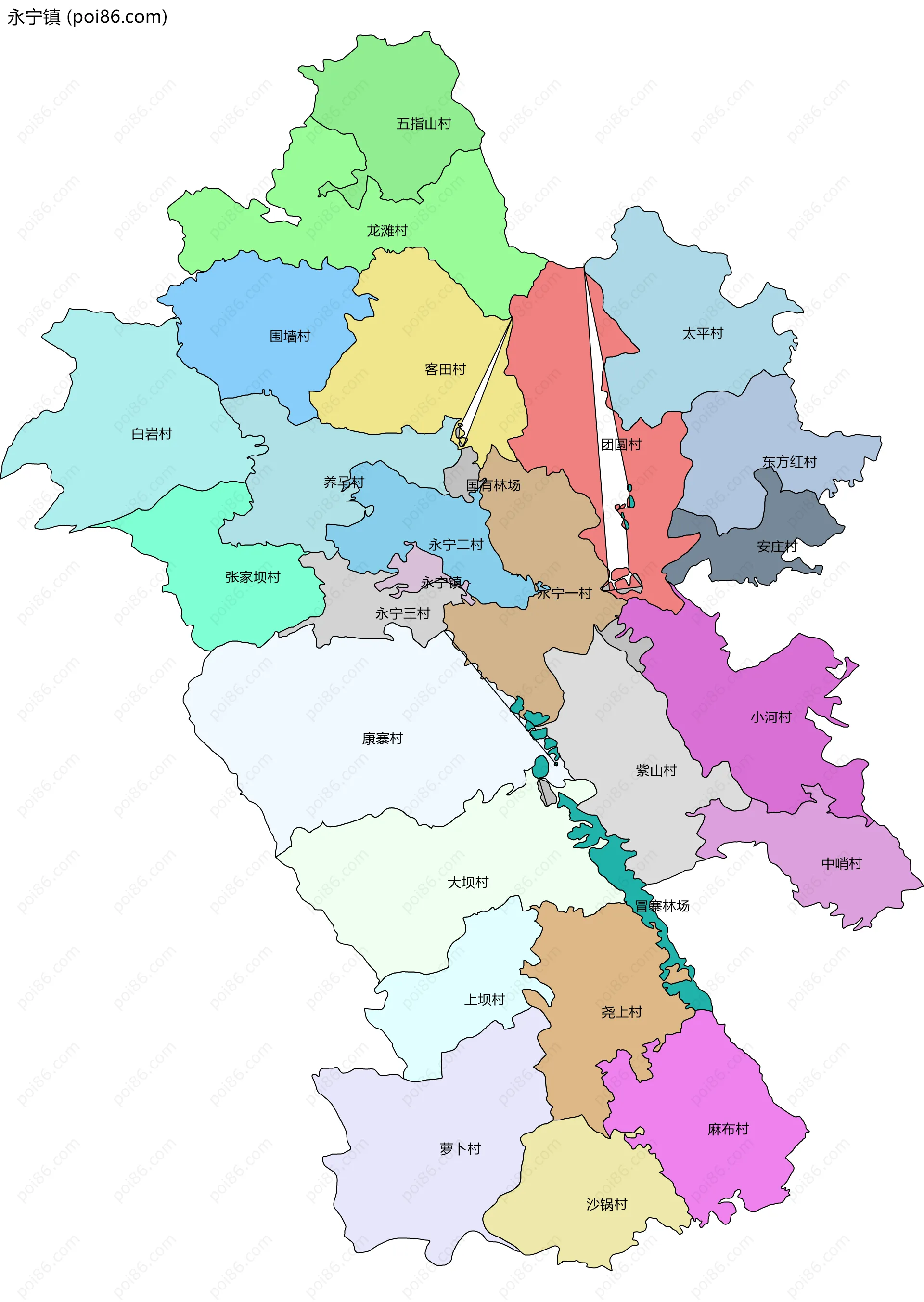 永宁镇边界地图(五级行政区划)