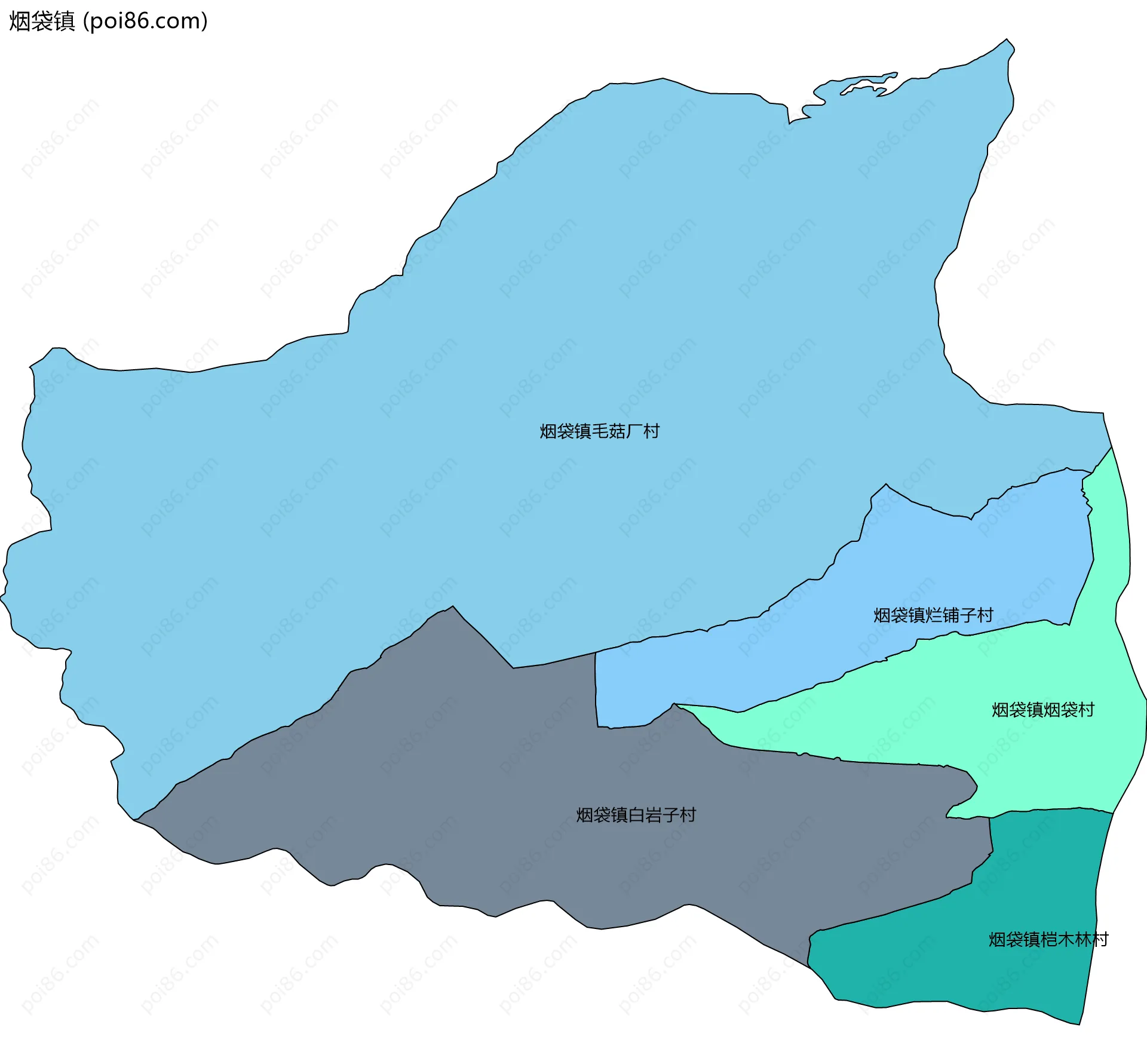 烟袋镇边界地图(五级行政区划)