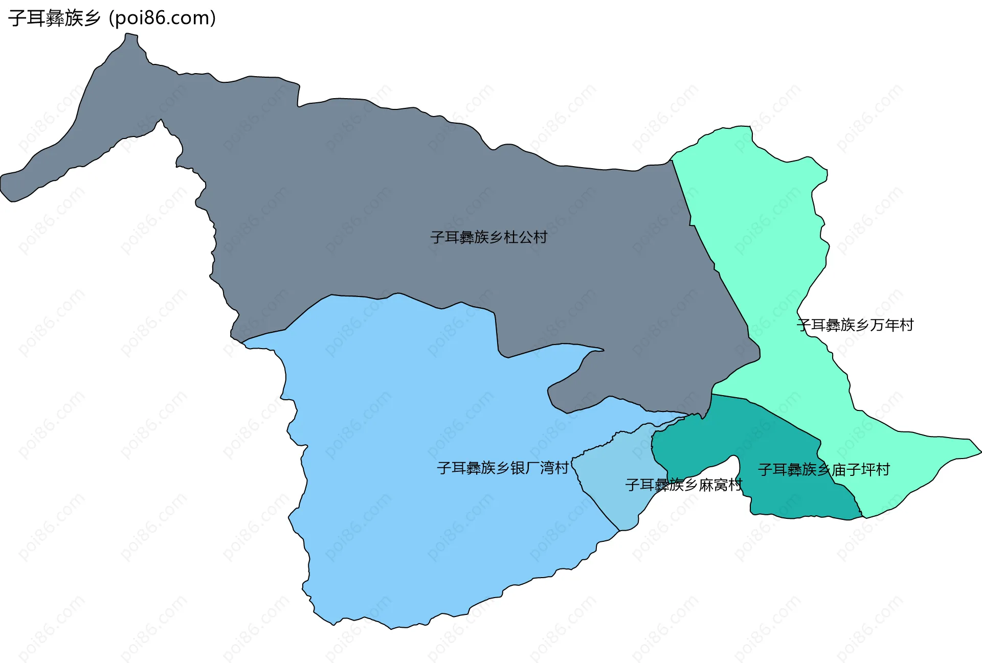 子耳彝族乡边界地图(五级行政区划)