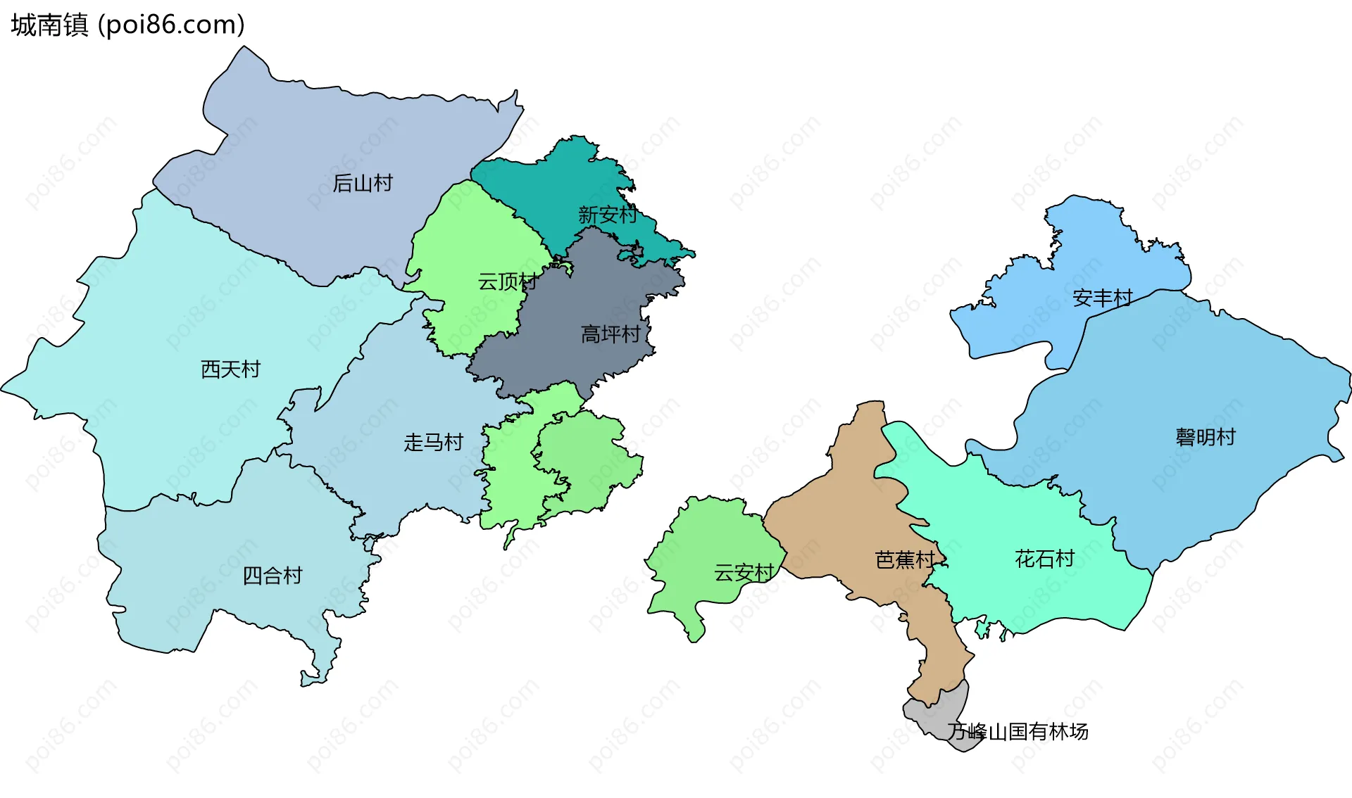 城南镇边界地图(五级行政区划)