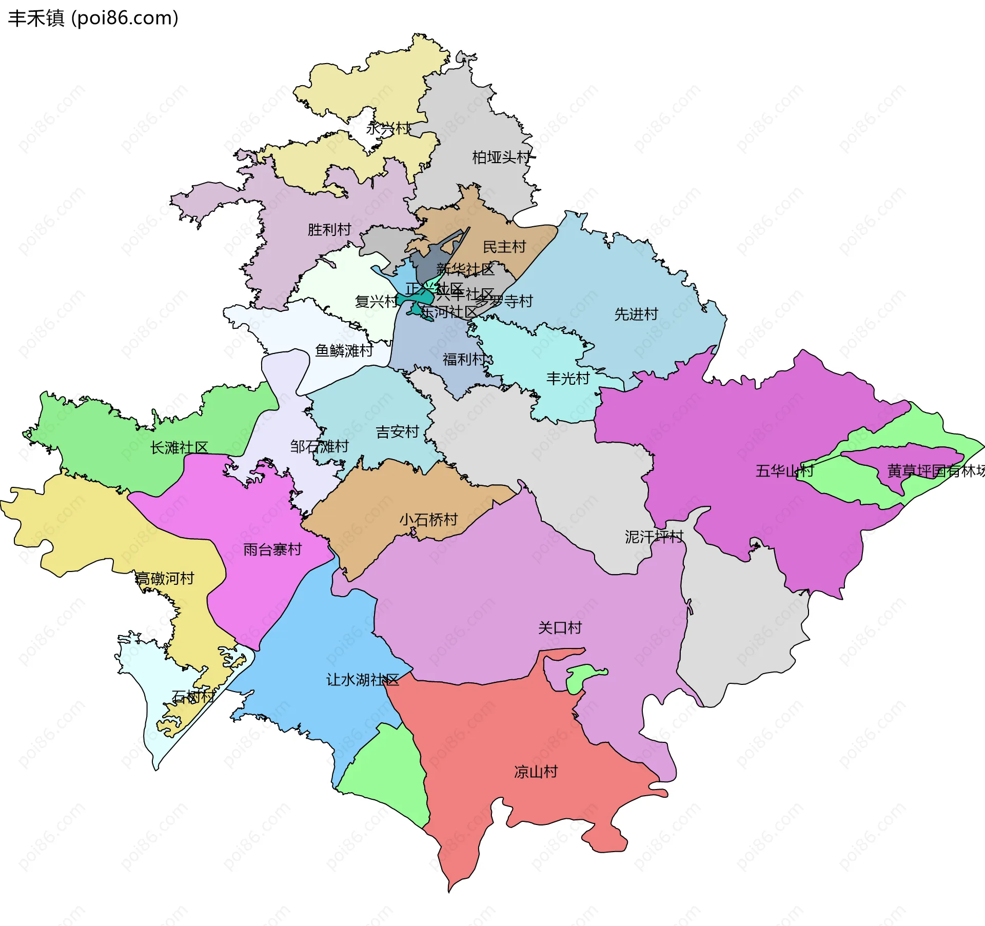 丰禾镇边界地图(五级行政区划)