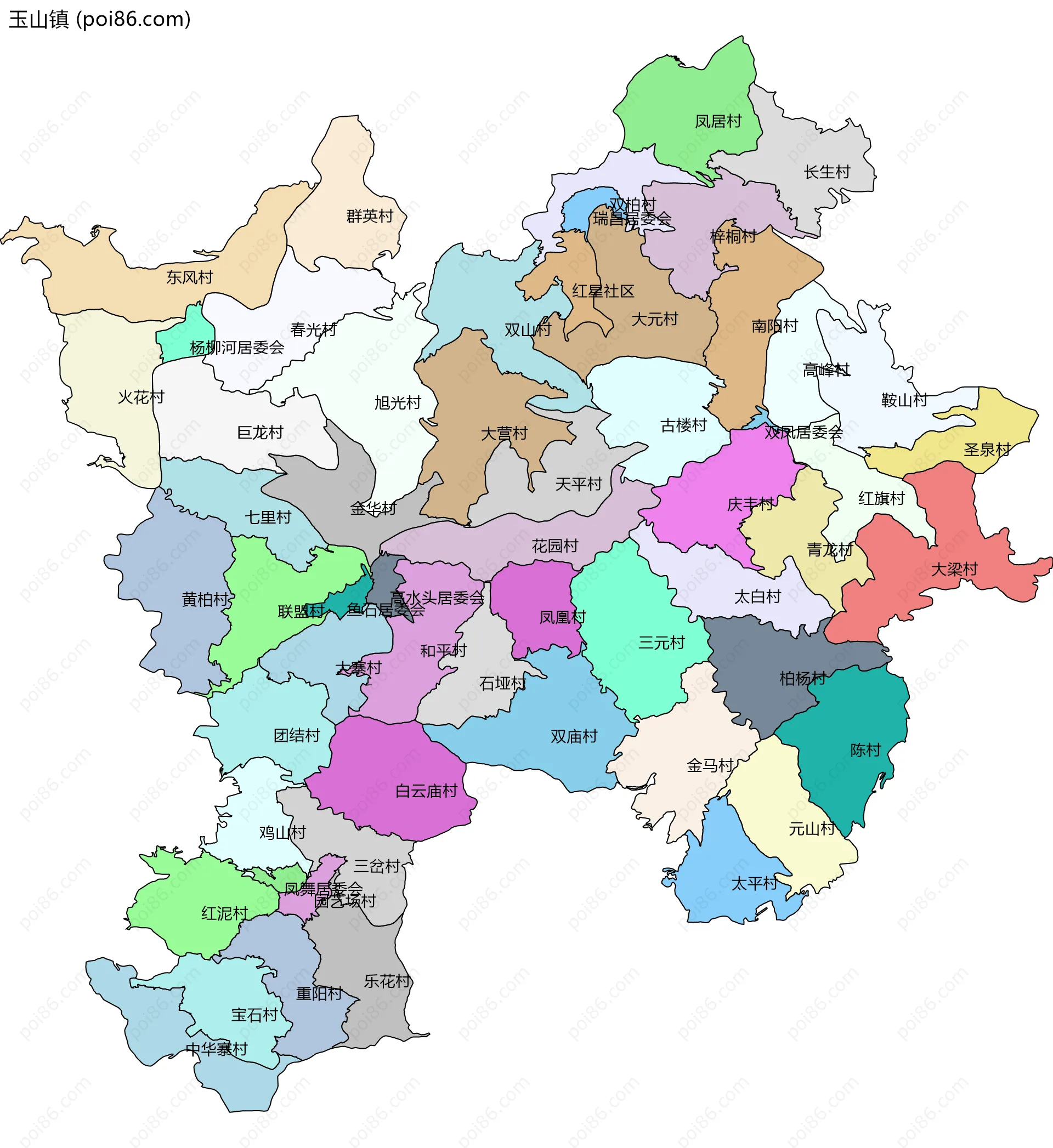 玉山镇边界地图(五级行政区划)