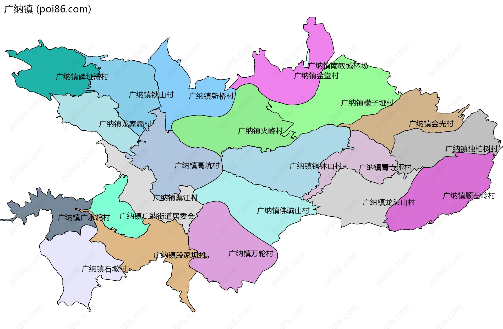 广纳镇边界地图(五级行政区划)