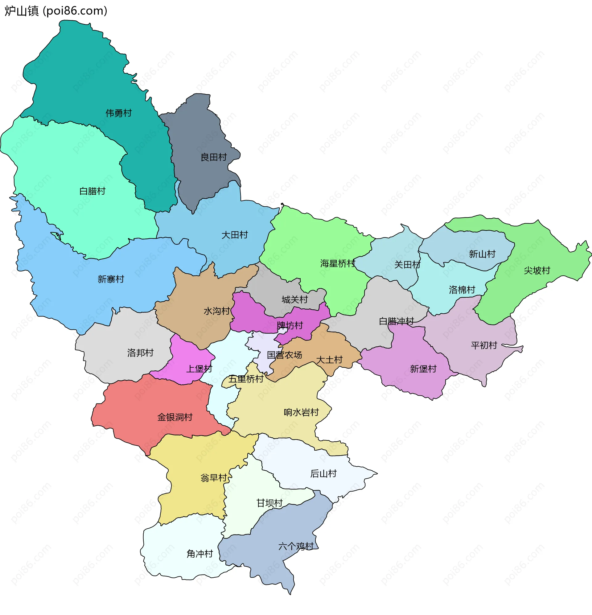 炉山镇边界地图(五级行政区划)