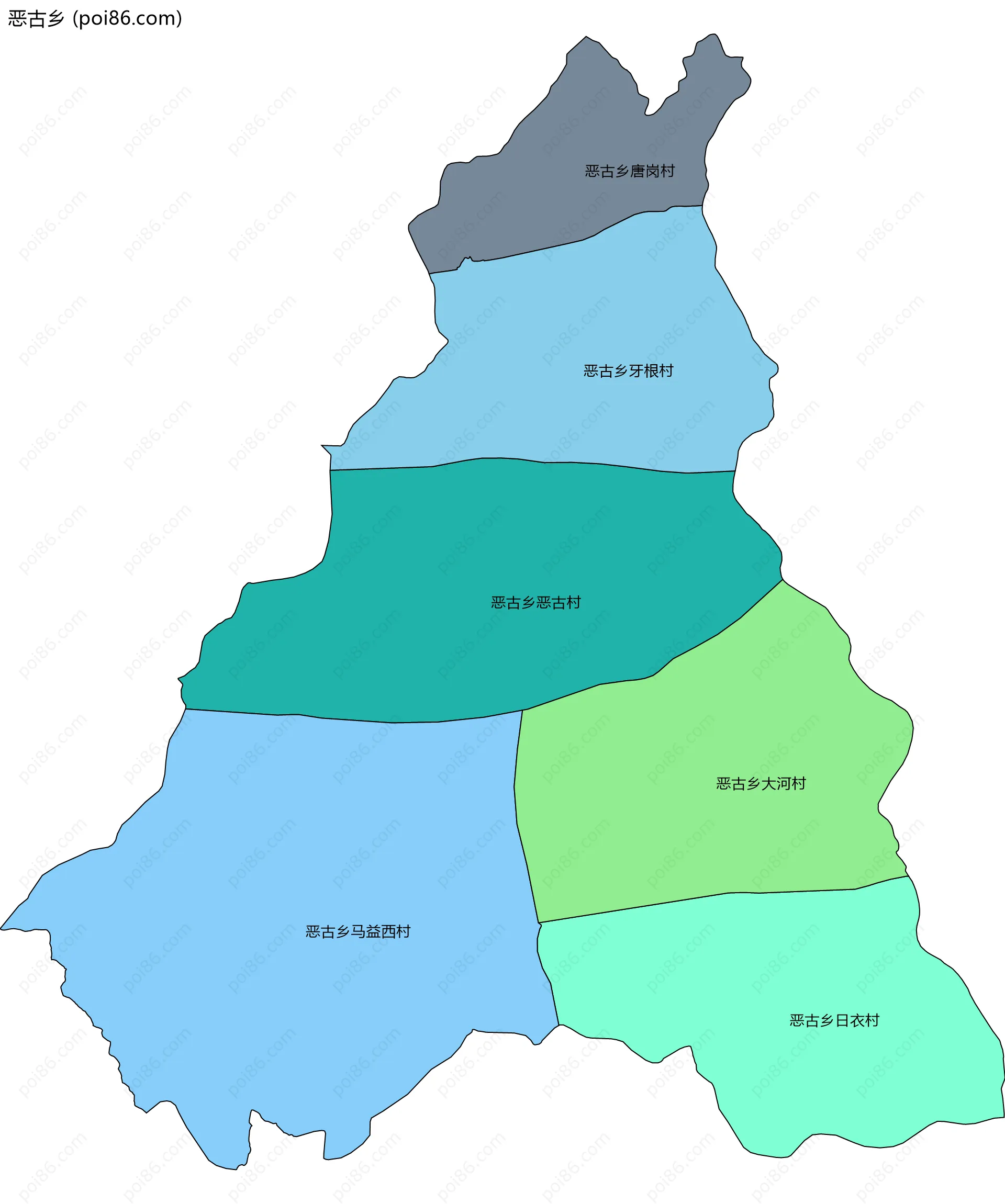 恶古乡边界地图(五级行政区划)