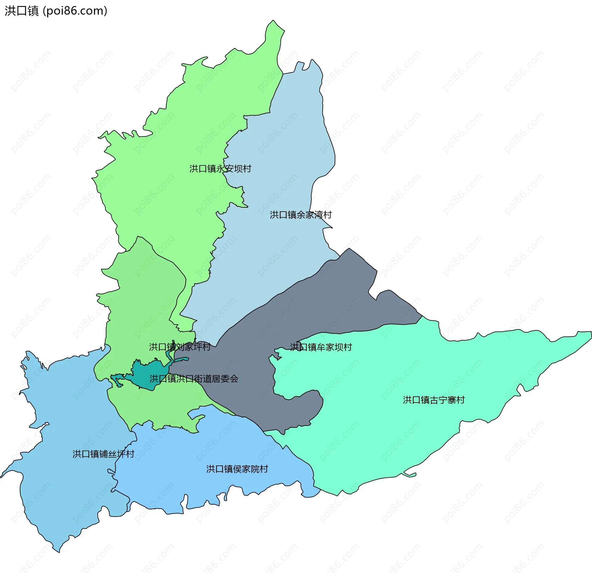 洪口镇边界地图(五级行政区划)