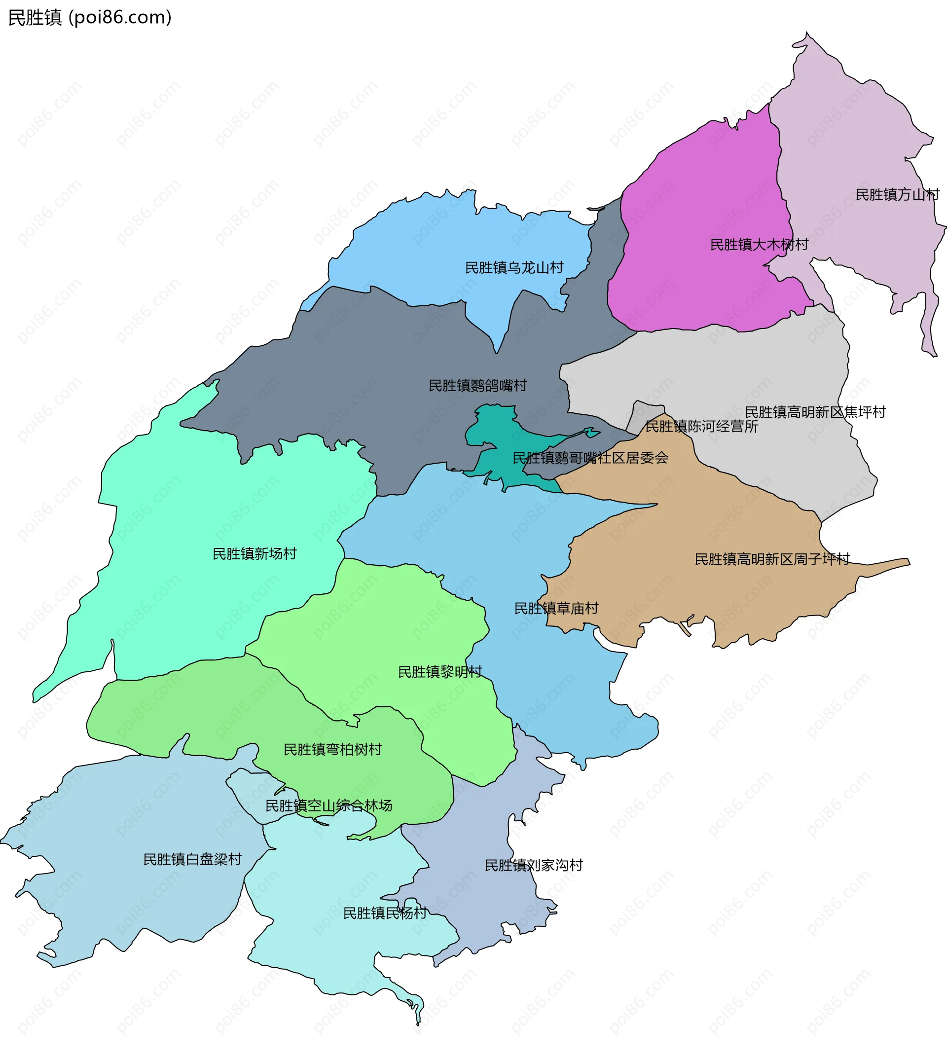 民胜镇边界地图(五级行政区划)