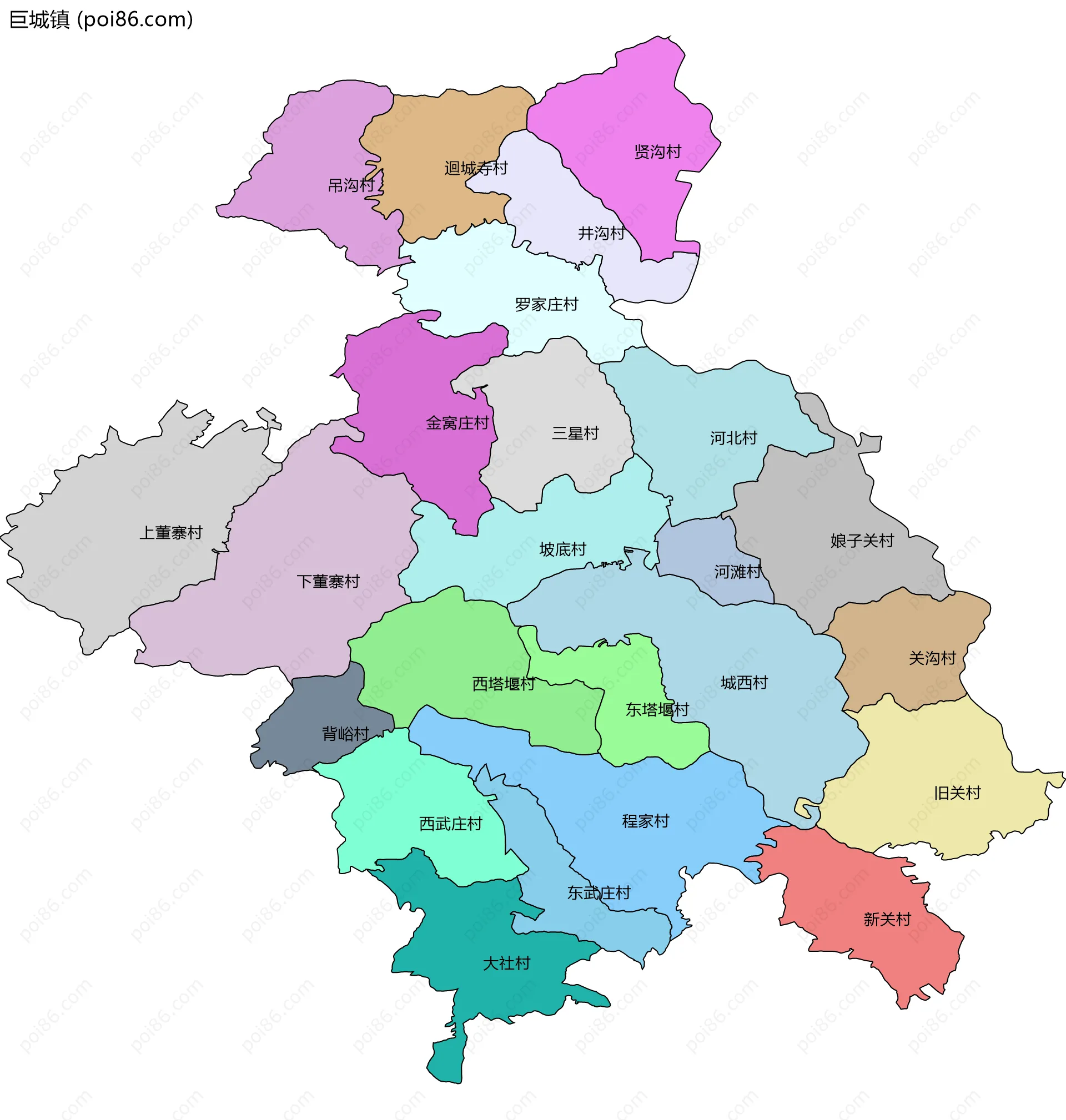 巨城镇边界地图(五级行政区划)