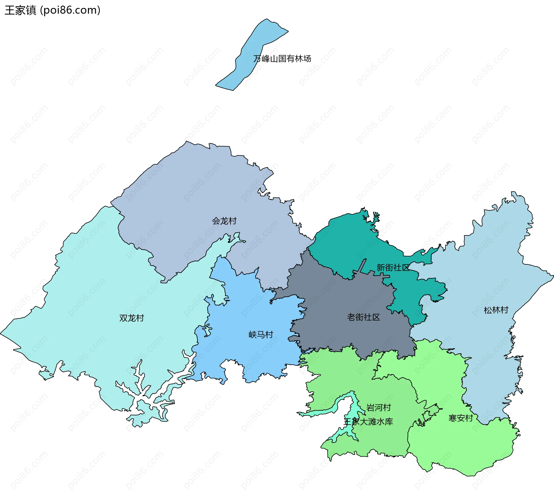 王家镇边界地图(五级行政区划)