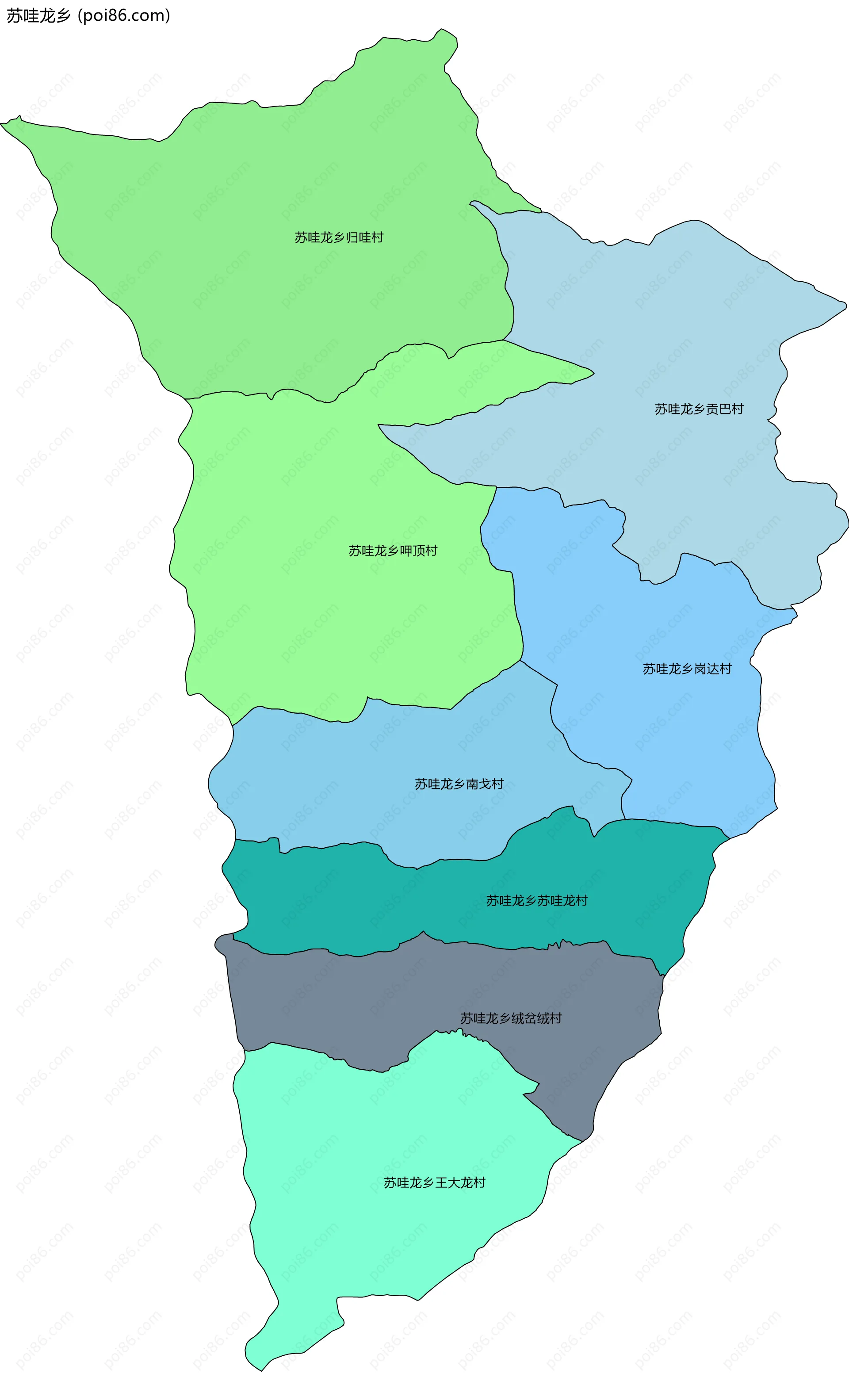 苏哇龙乡边界地图(五级行政区划)