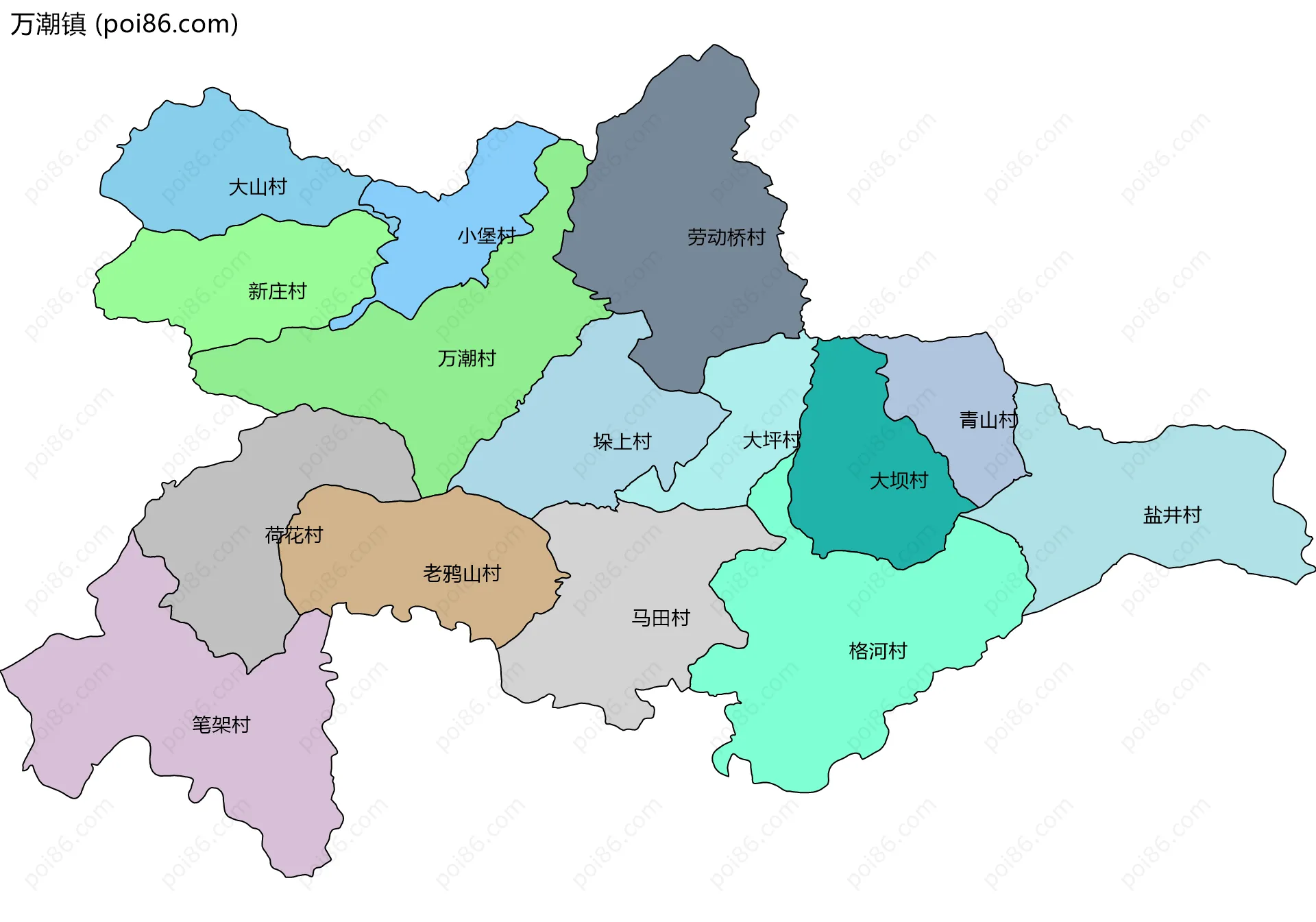 万潮镇边界地图(五级行政区划)