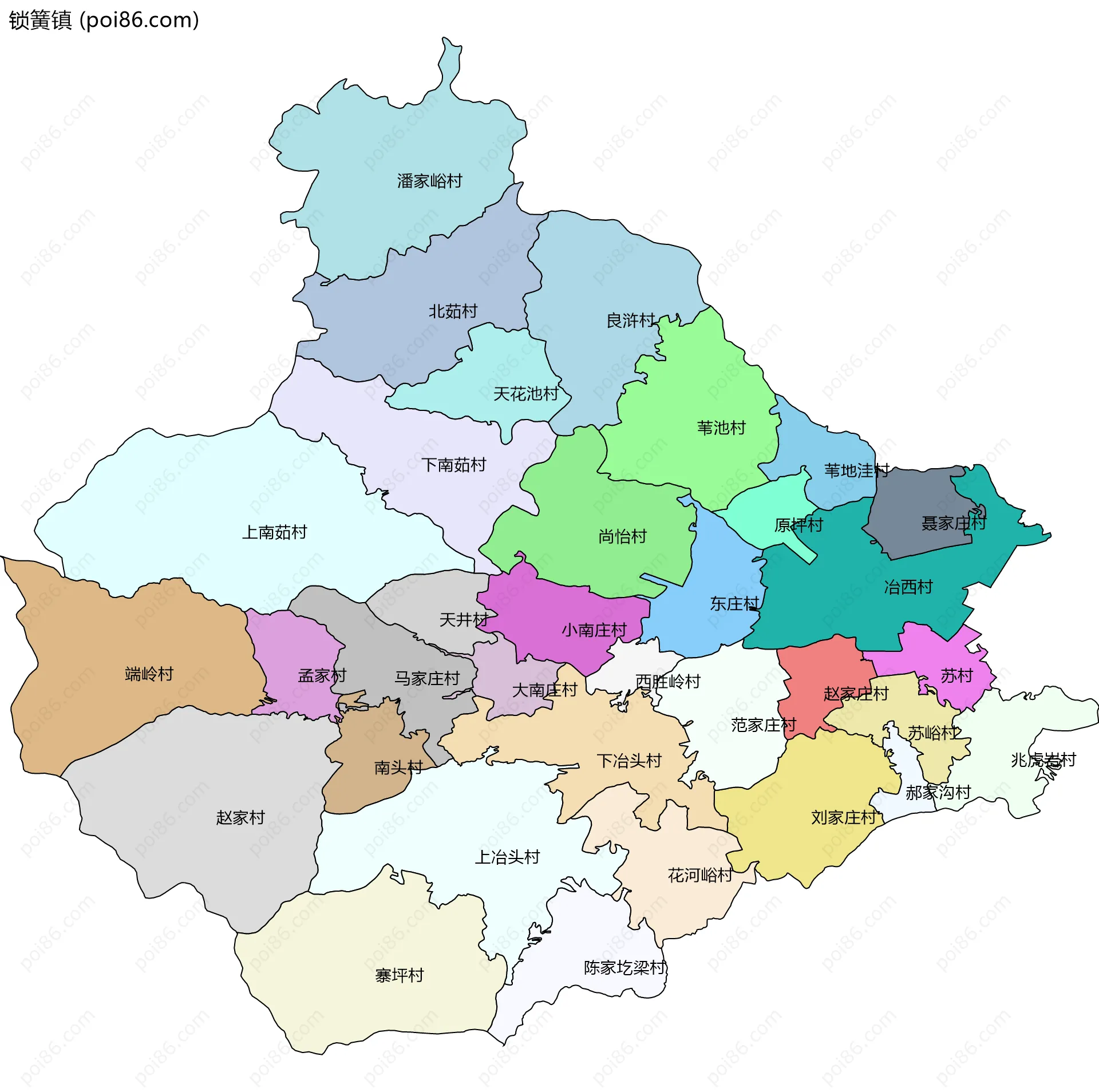 锁簧镇边界地图(五级行政区划)