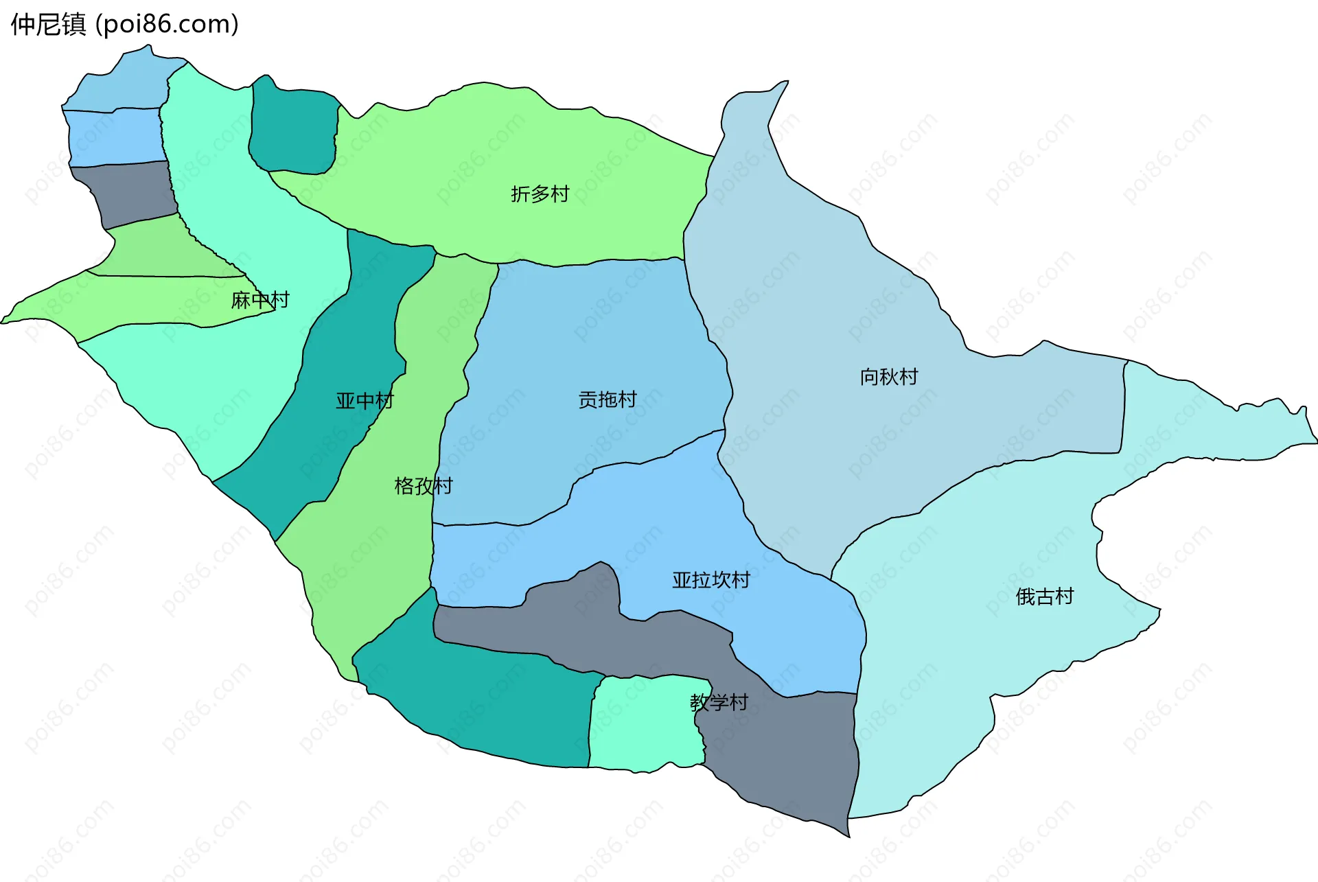 仲尼镇边界地图(五级行政区划)