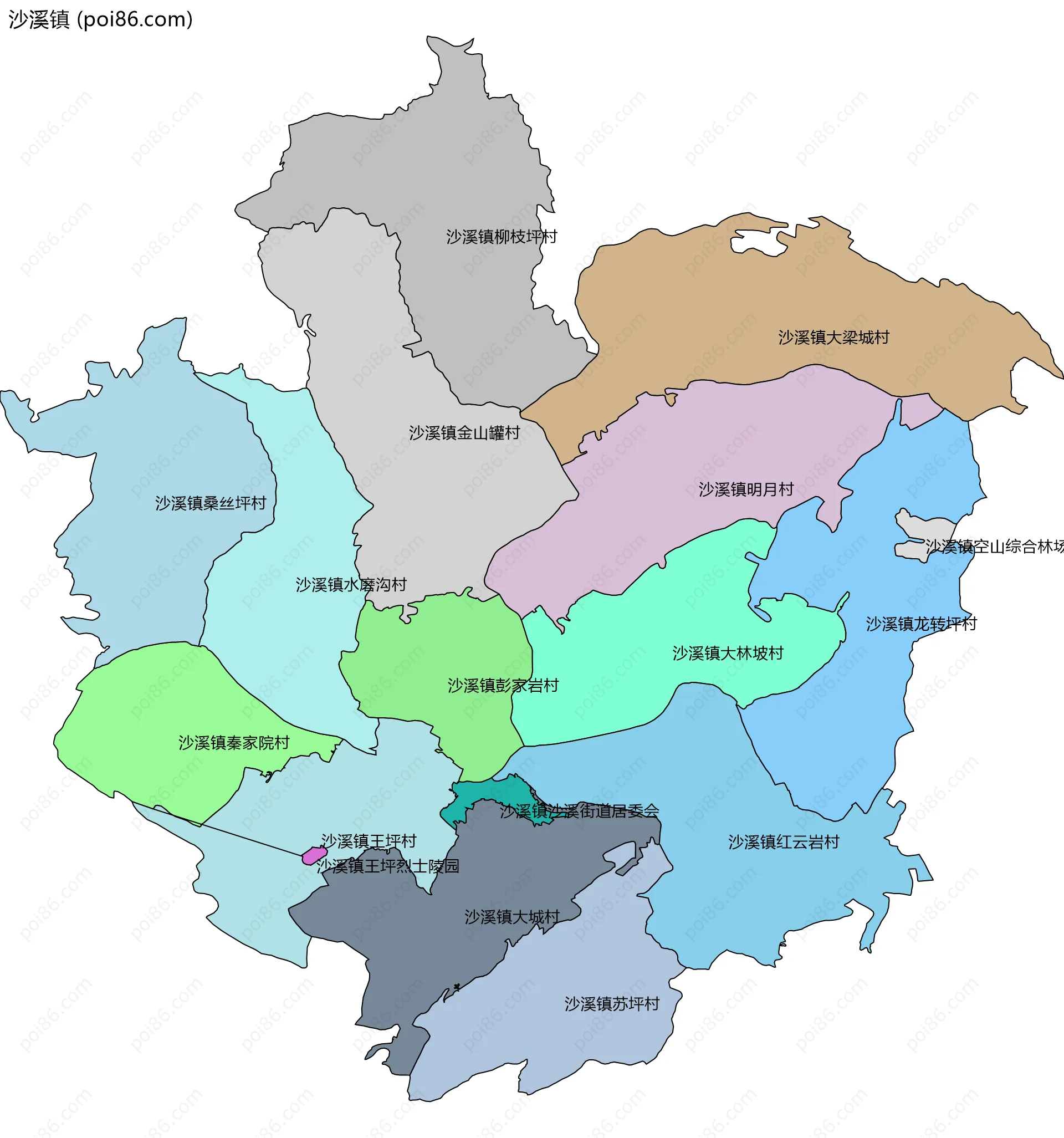 沙溪镇边界地图(五级行政区划)