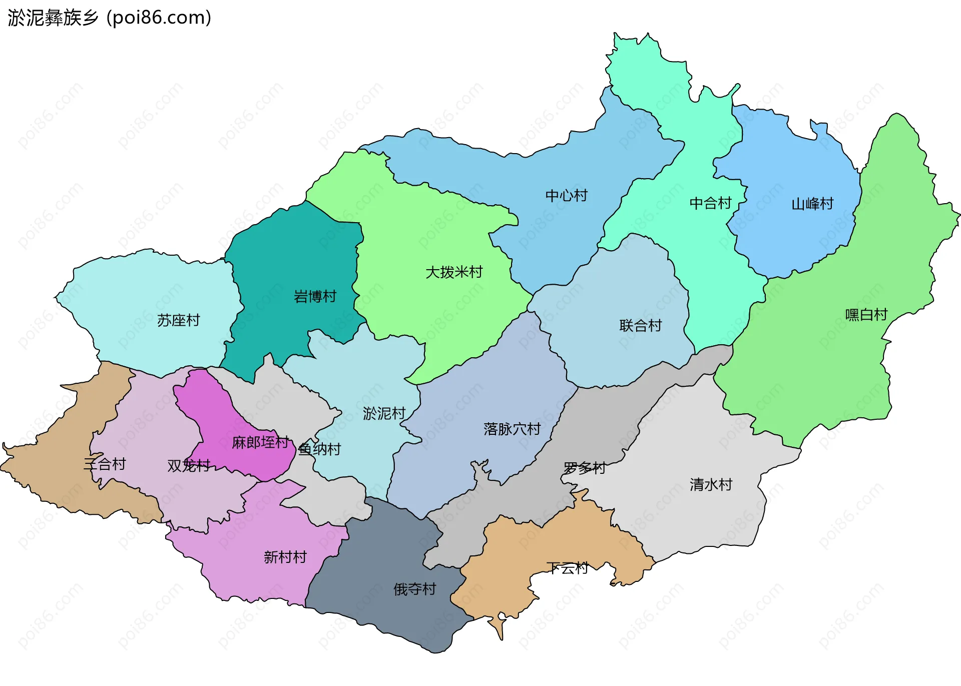 淤泥彝族乡边界地图(五级行政区划)