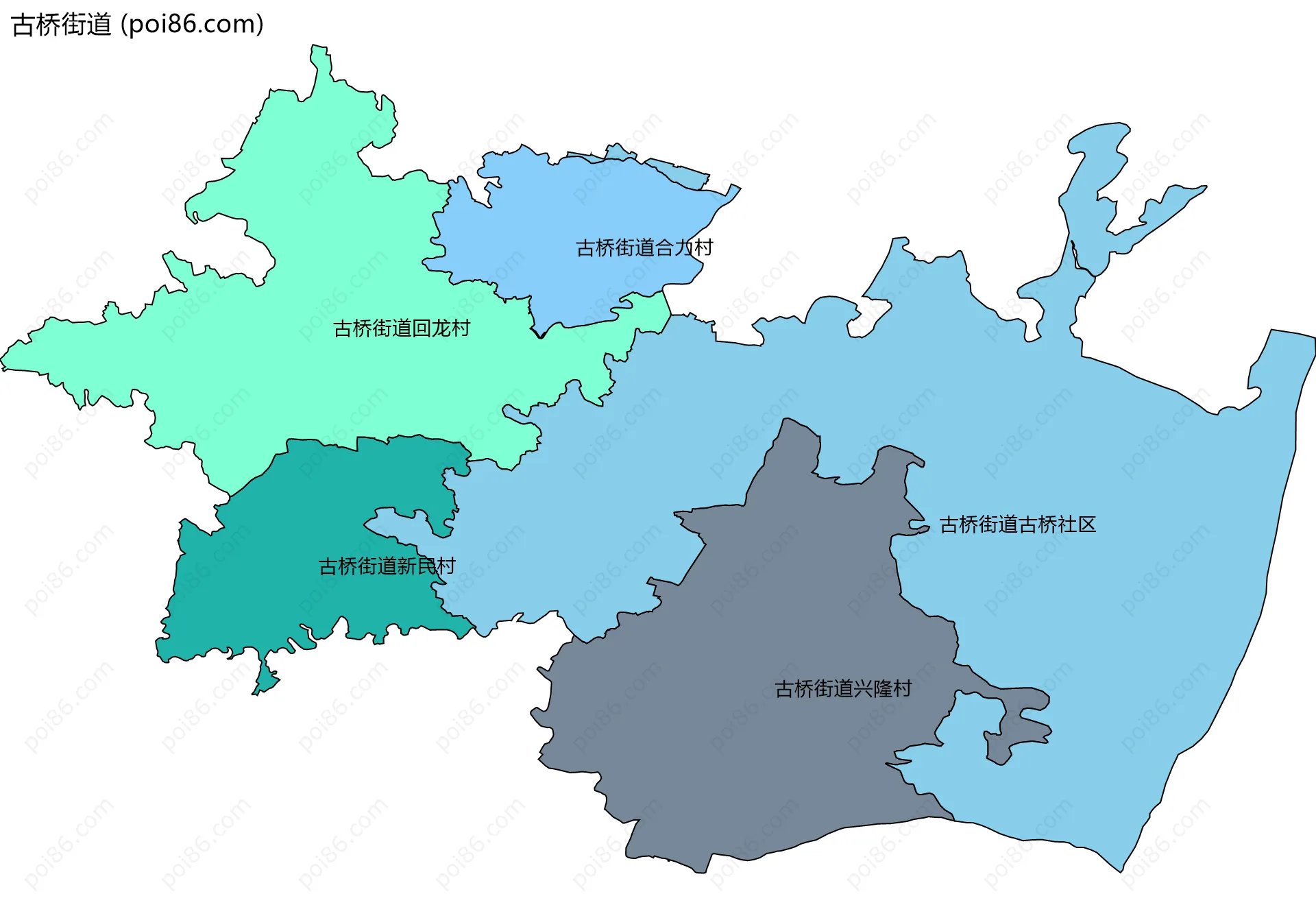 古桥街道边界地图(五级行政区划)