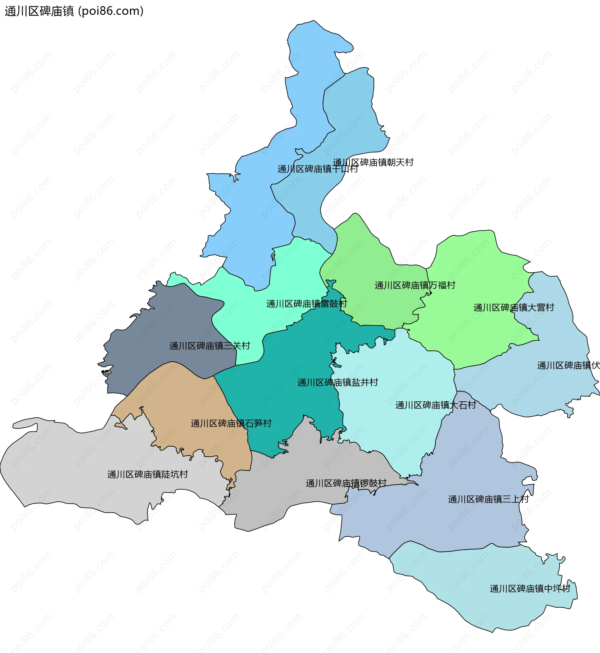 通川区碑庙镇边界地图(五级行政区划)