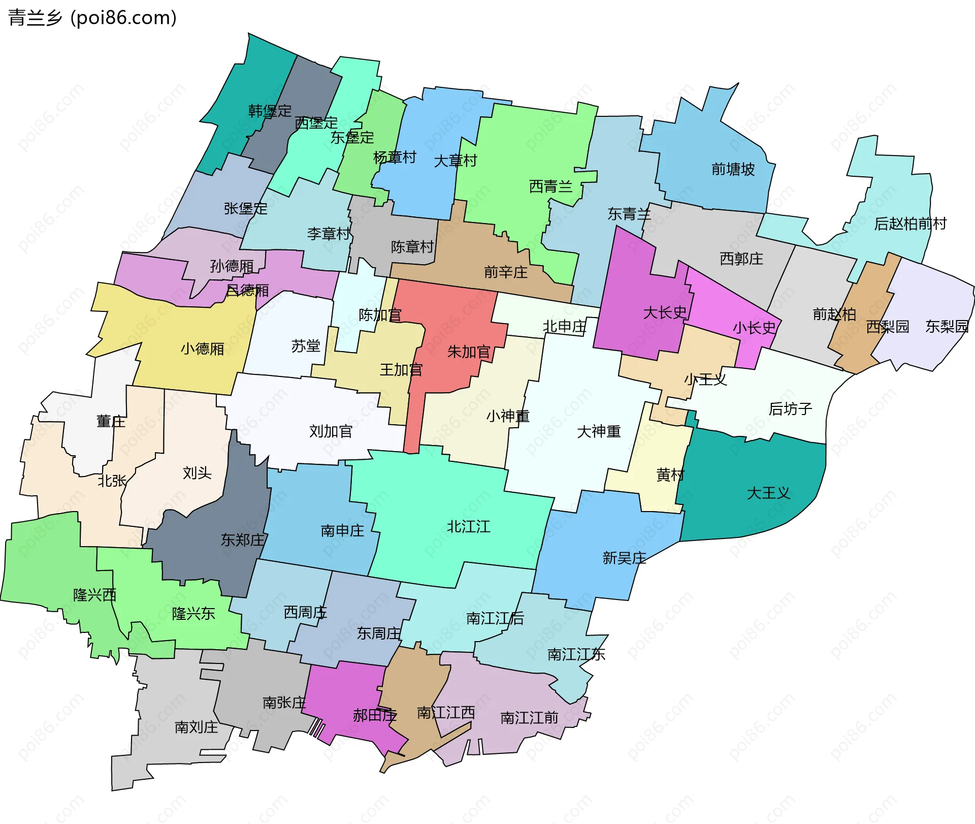 青兰乡边界地图(五级行政区划)