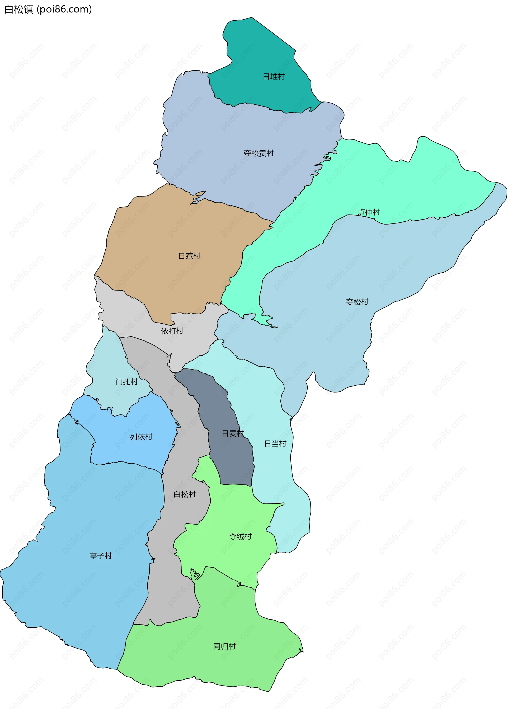 白松镇边界地图(五级行政区划)