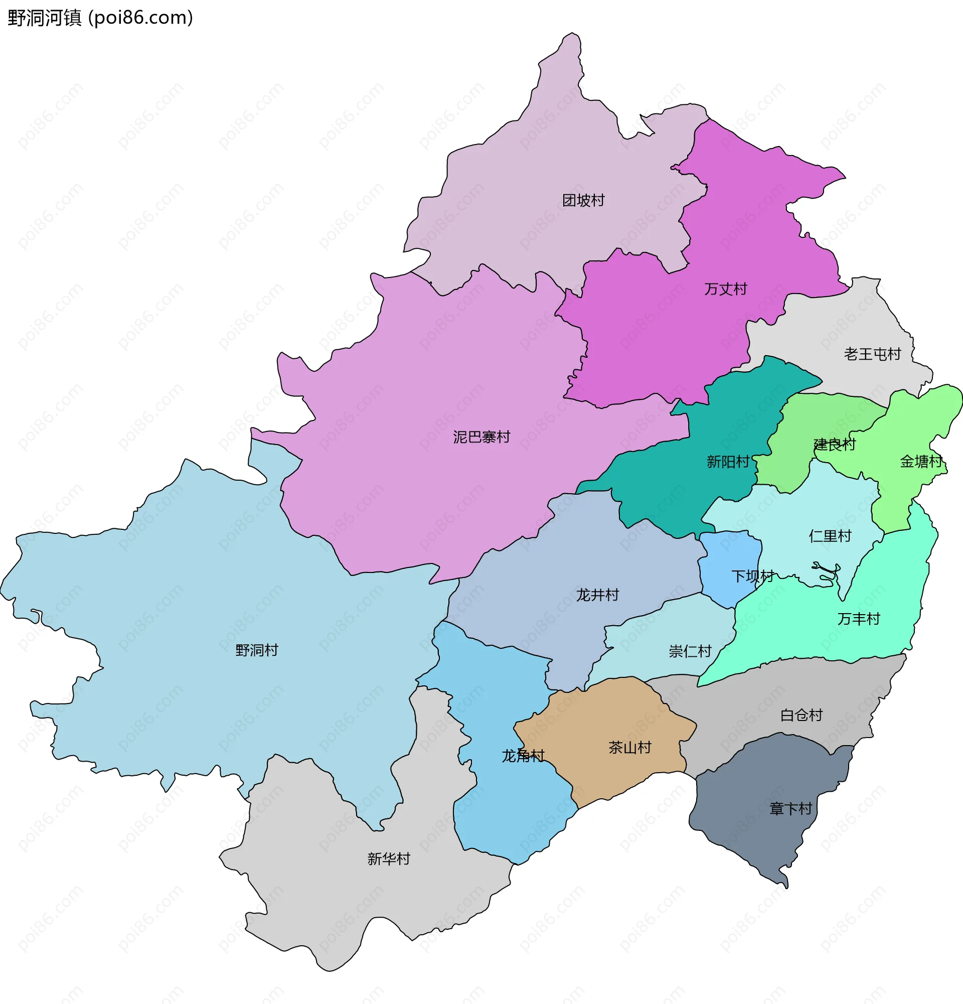 野洞河镇边界地图(五级行政区划)