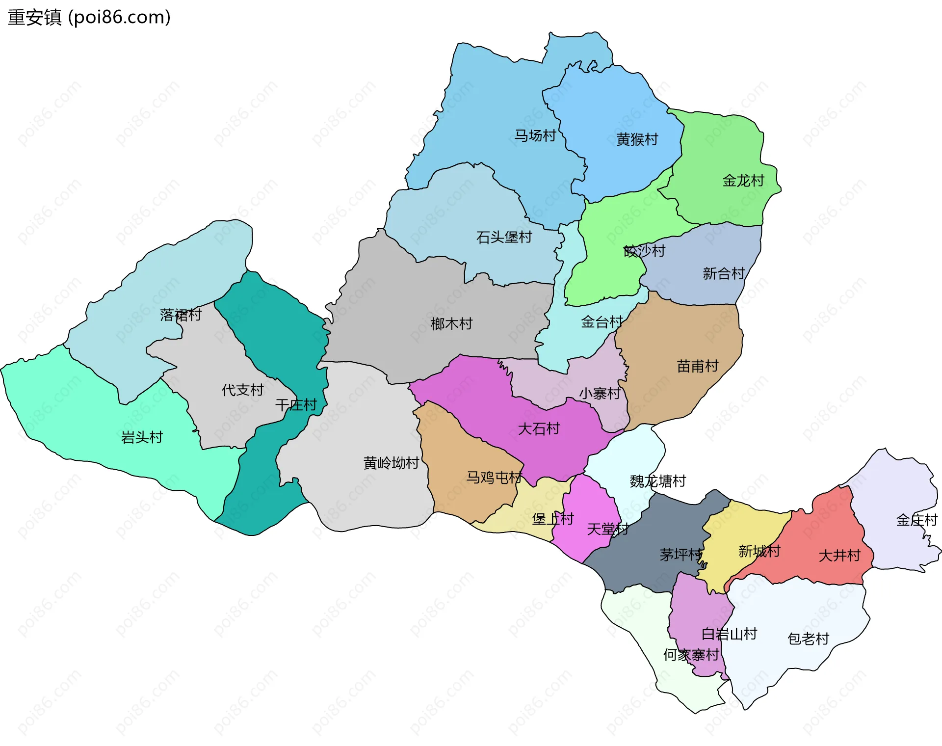 重安镇边界地图(五级行政区划)