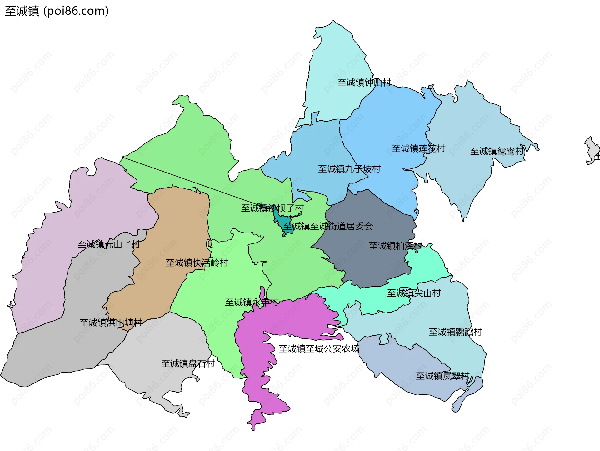 至诚镇边界地图(五级行政区划)