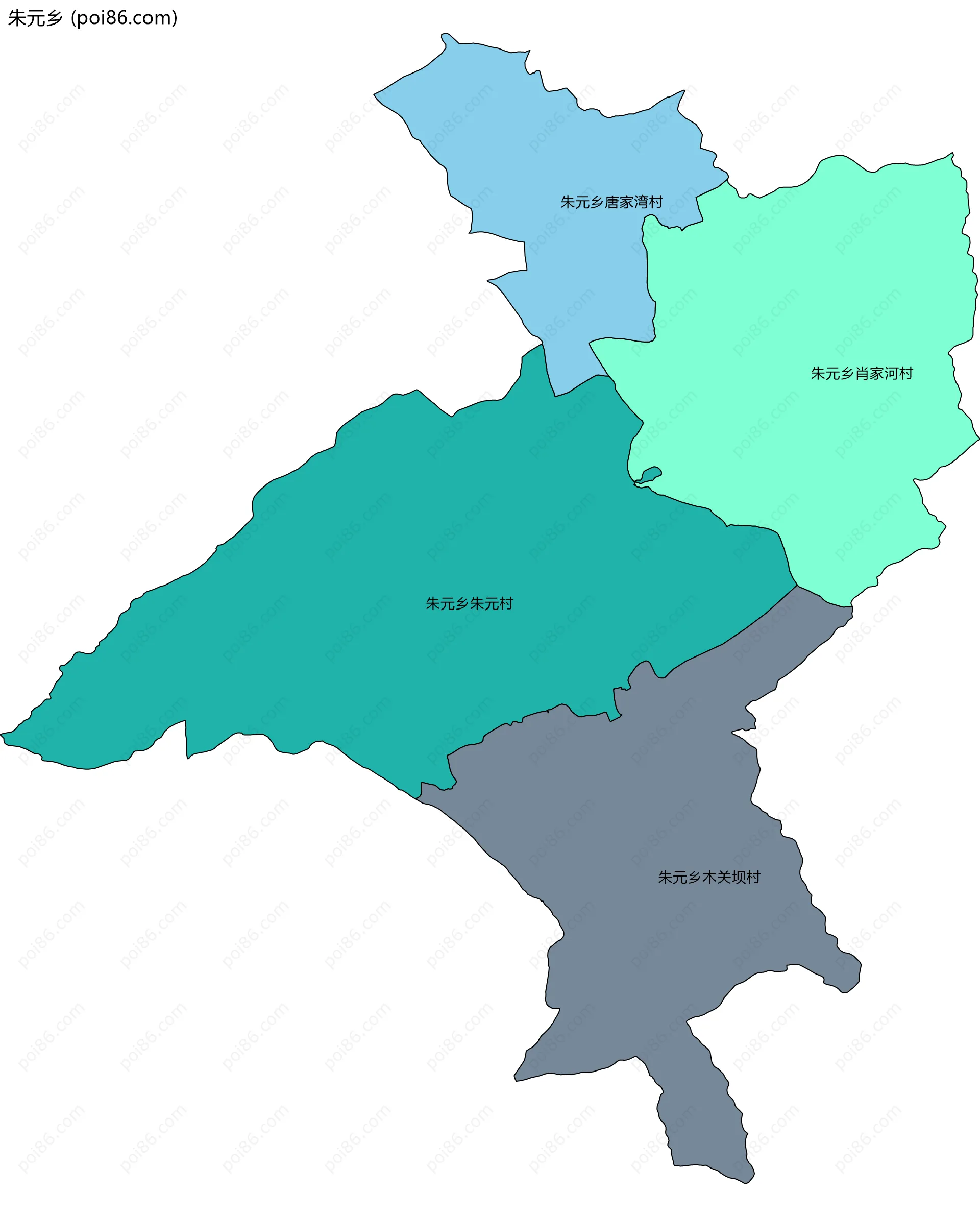 朱元乡边界地图(五级行政区划)