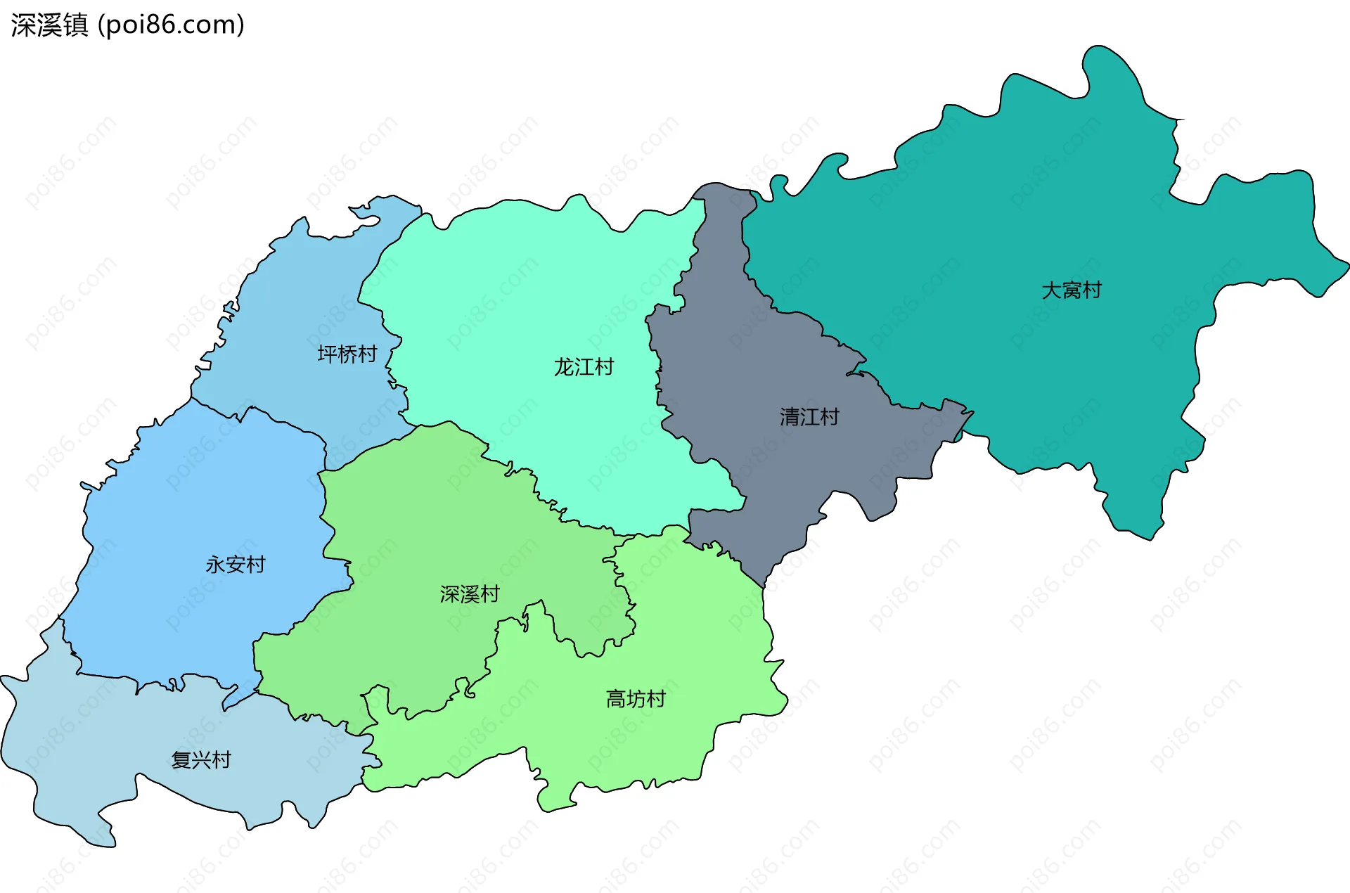 深溪镇边界地图(五级行政区划)