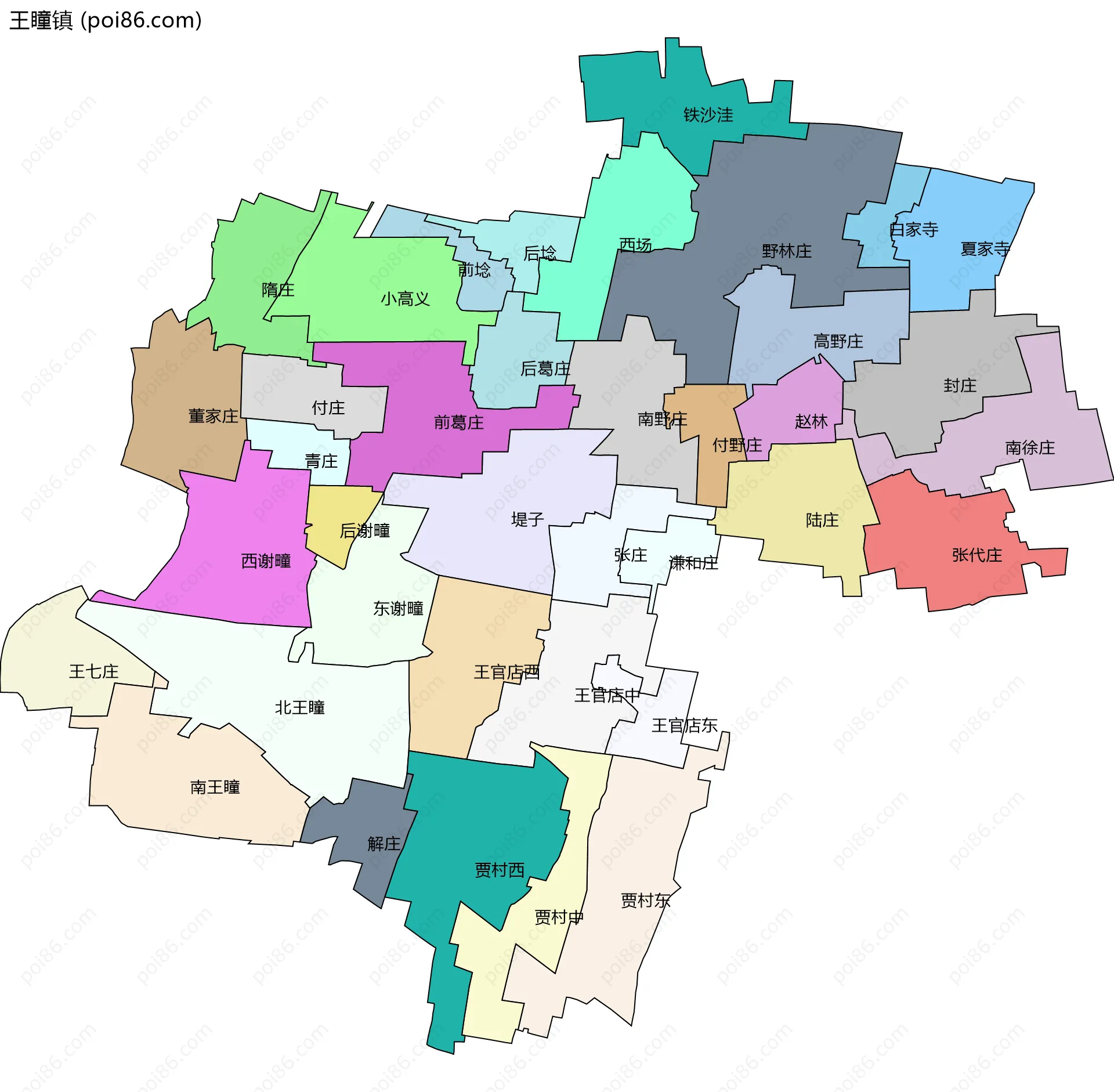 王瞳镇边界地图(五级行政区划)