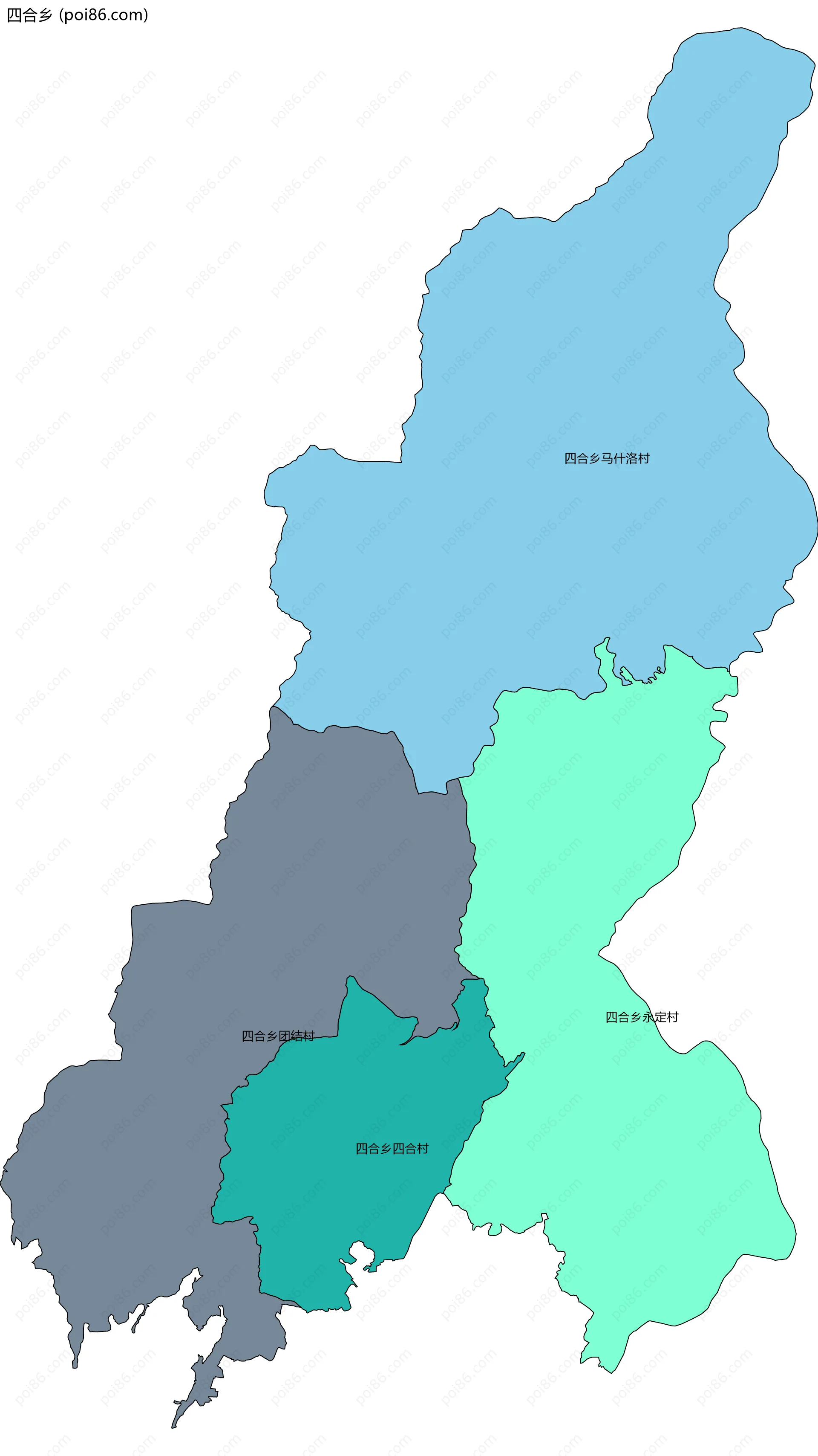 四合乡边界地图(五级行政区划)