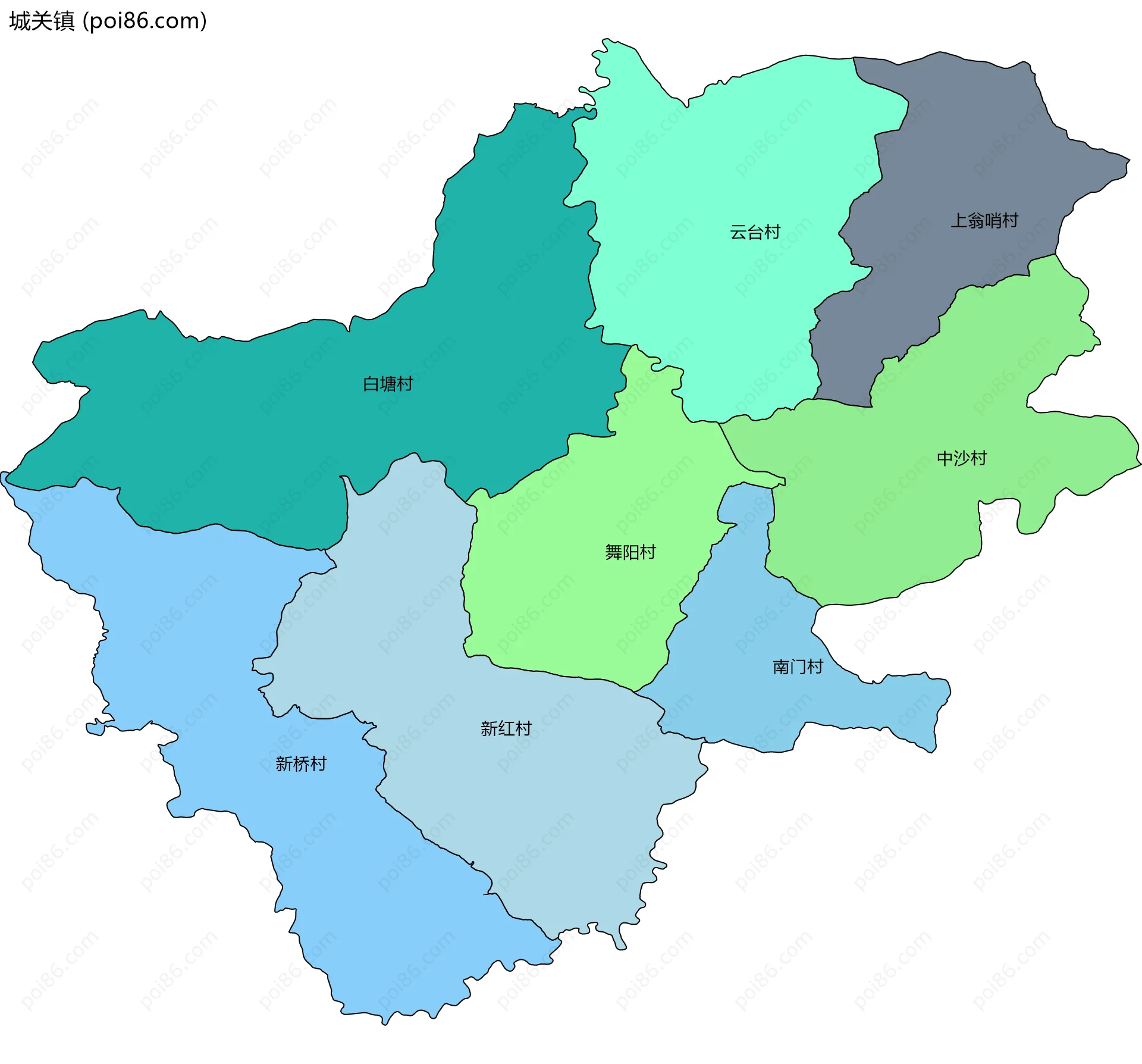 城关镇边界地图(五级行政区划)
