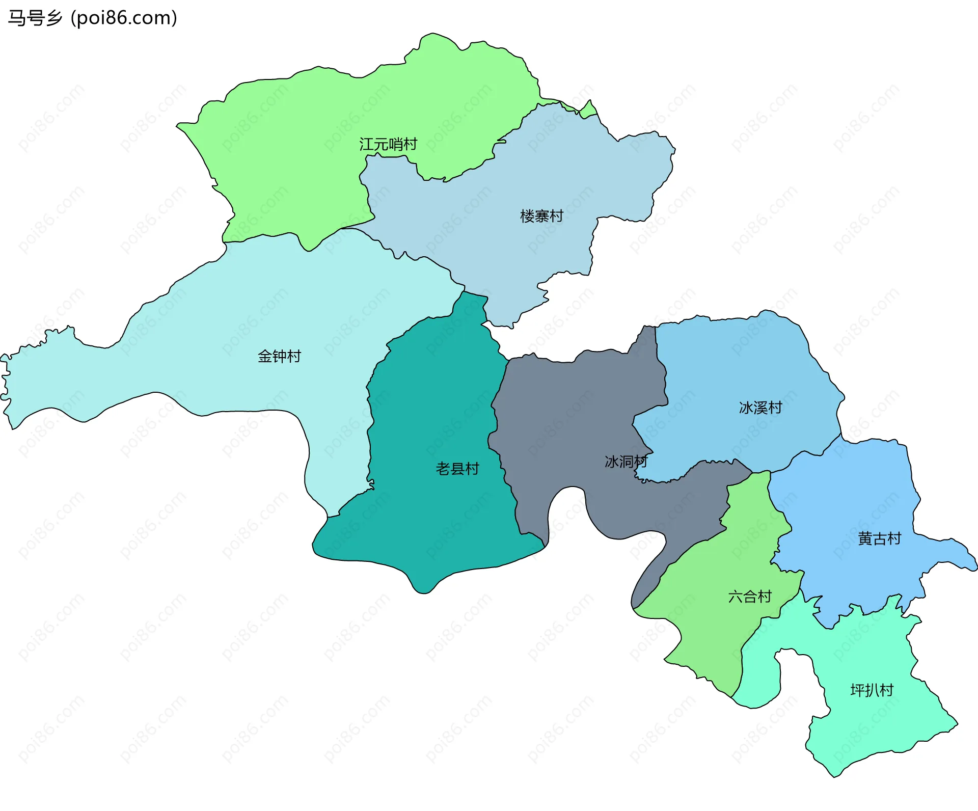 马号乡边界地图(五级行政区划)